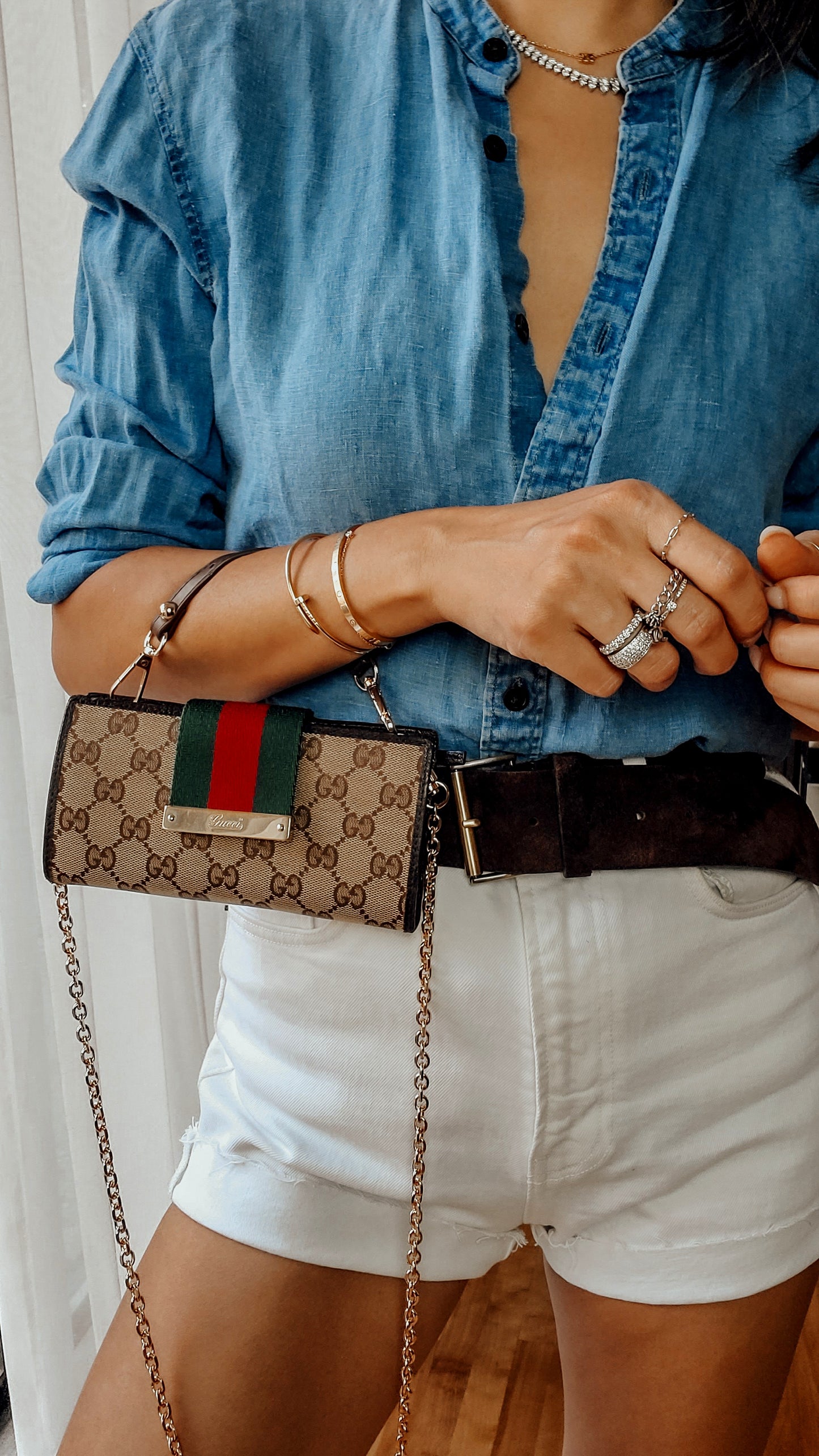 Authentic Gucci Upcycle Canvas Wallet with Strap and Chain