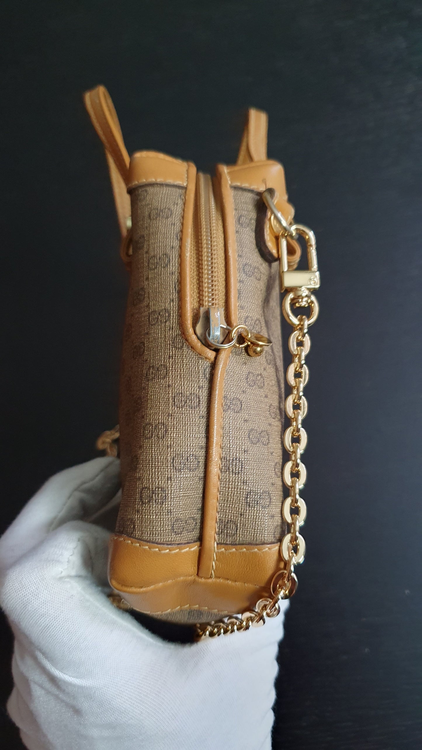 Authentic Vintage Gucci Upcycle Tan Bag with Straps & Chain
