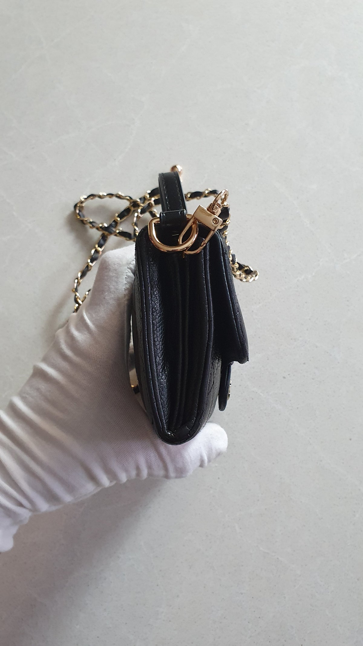 Authentic Chanel Upcycle Black Caviar Long Wallet Purse with Strap & Chain
