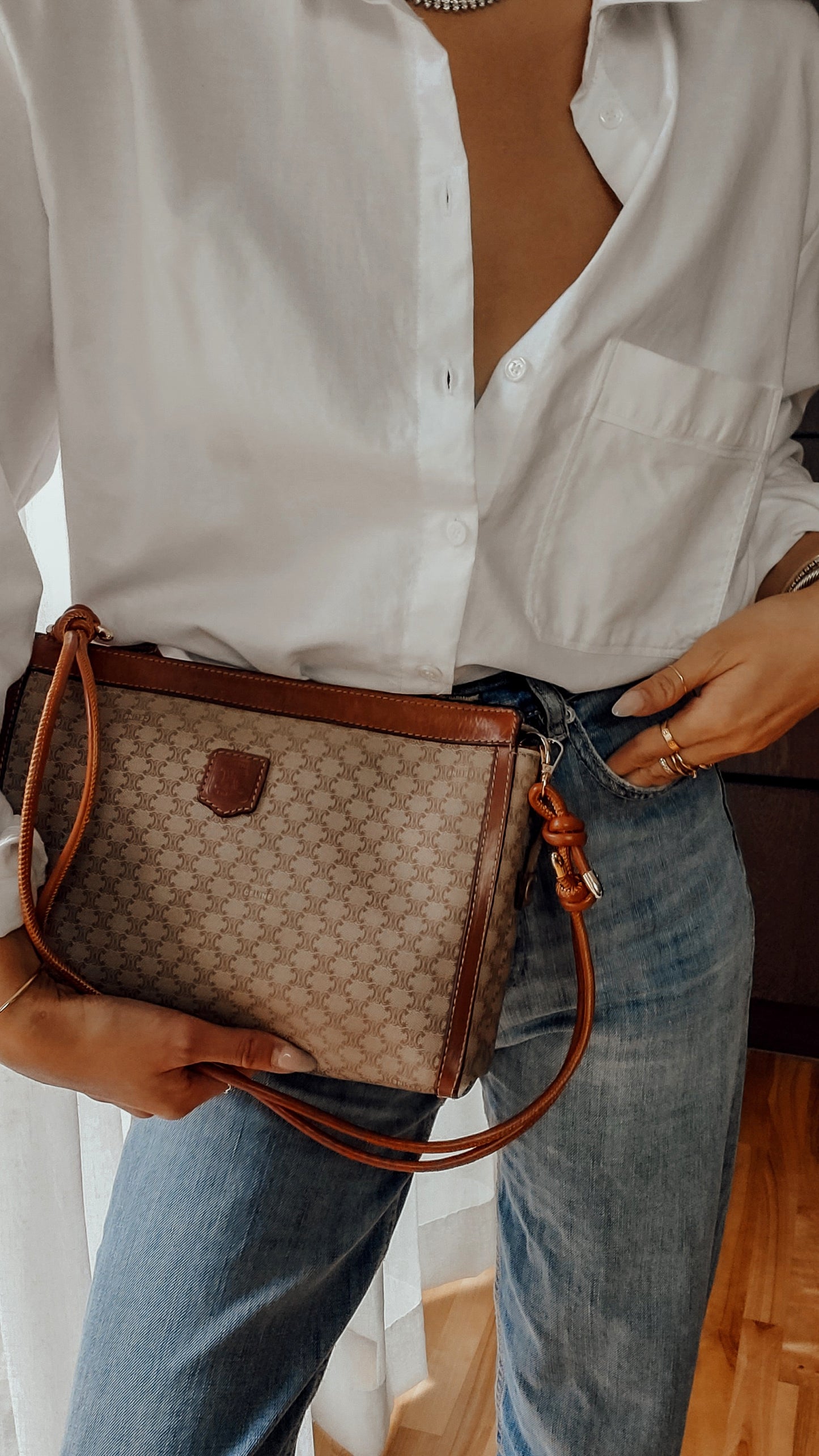 Authentic Vintage Celine Upcycle Tan/ Brown Versatile Purse with Knotted Strap