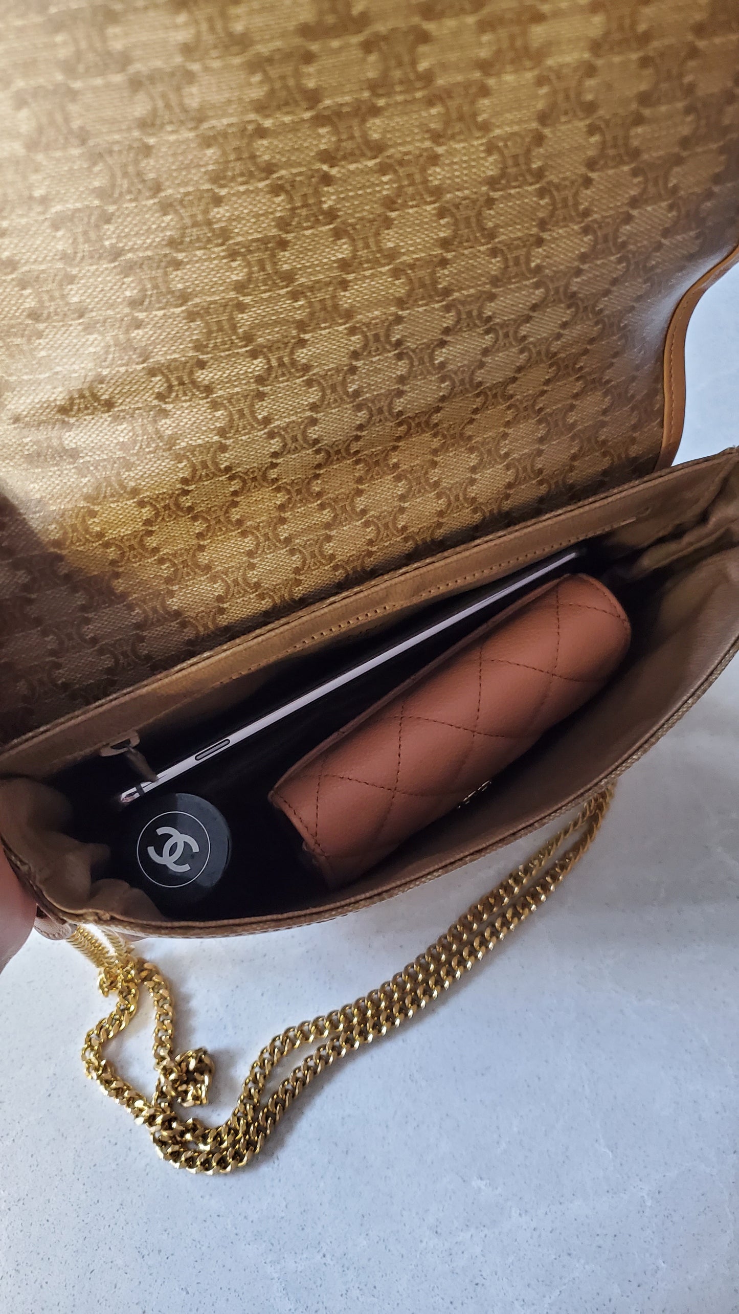 Authentic Vintage Celine Upcycle Tan Purse on Chain