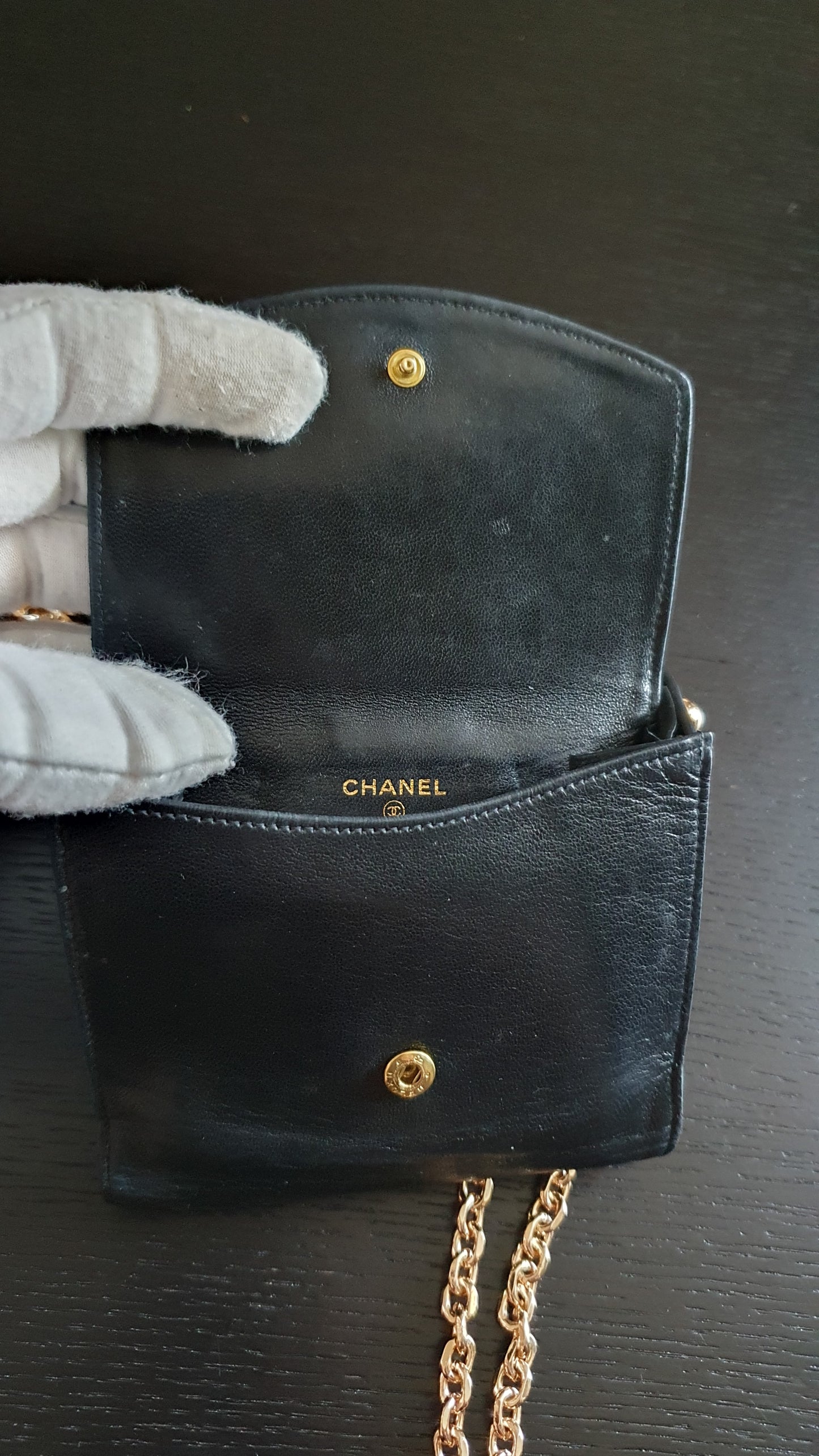 Authentic Chanel Upcycle Small Black Wallet with Strap & Chain