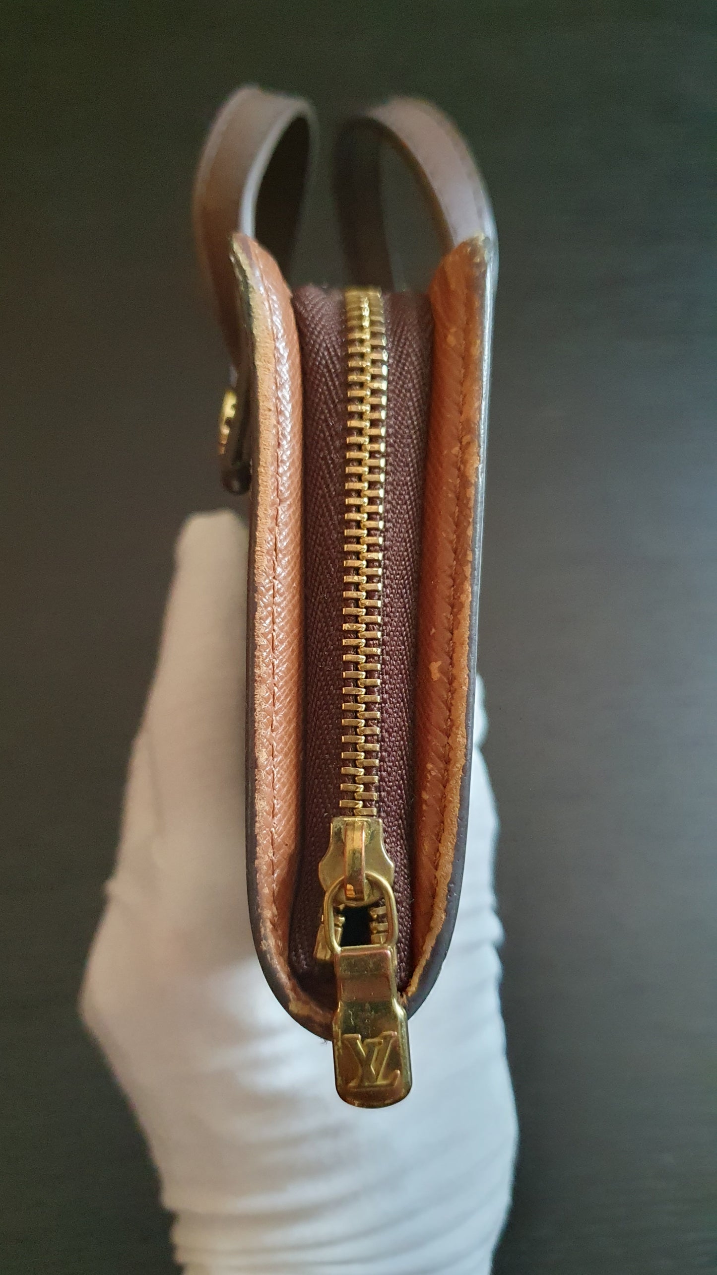 Authentic Vintage Louis Vuitton Upcycle Brown Monogram Zip Wallet with Two Handles