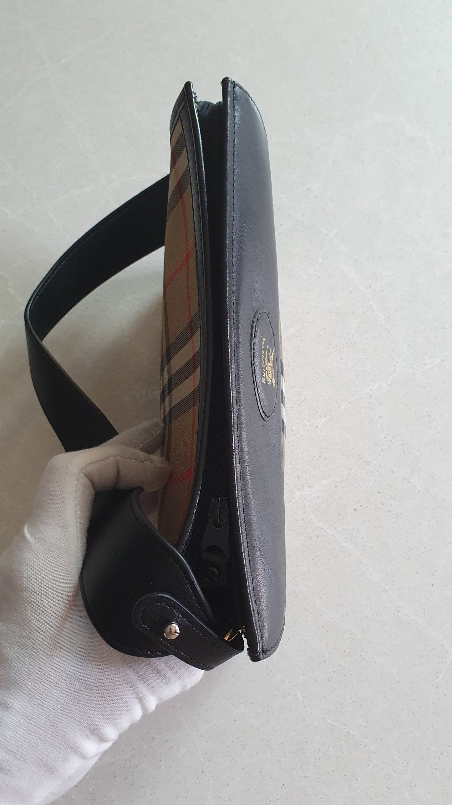 Authentic Burberry Upcycle Black/ Printed Shoulder Purse with Strap