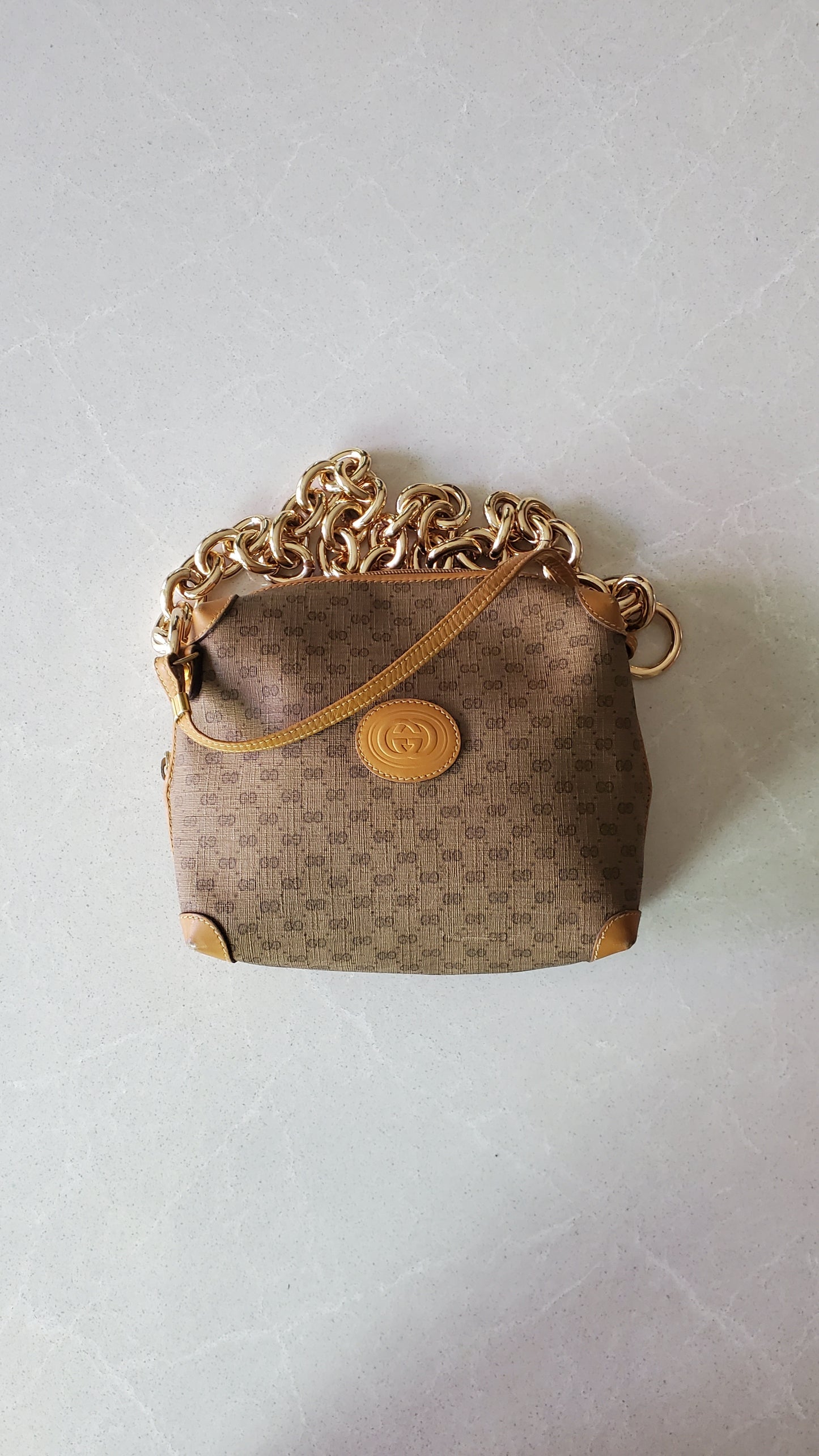 Authentic Vintage Gucci Upcycle Tan Bag (with thick shoulder chain)
