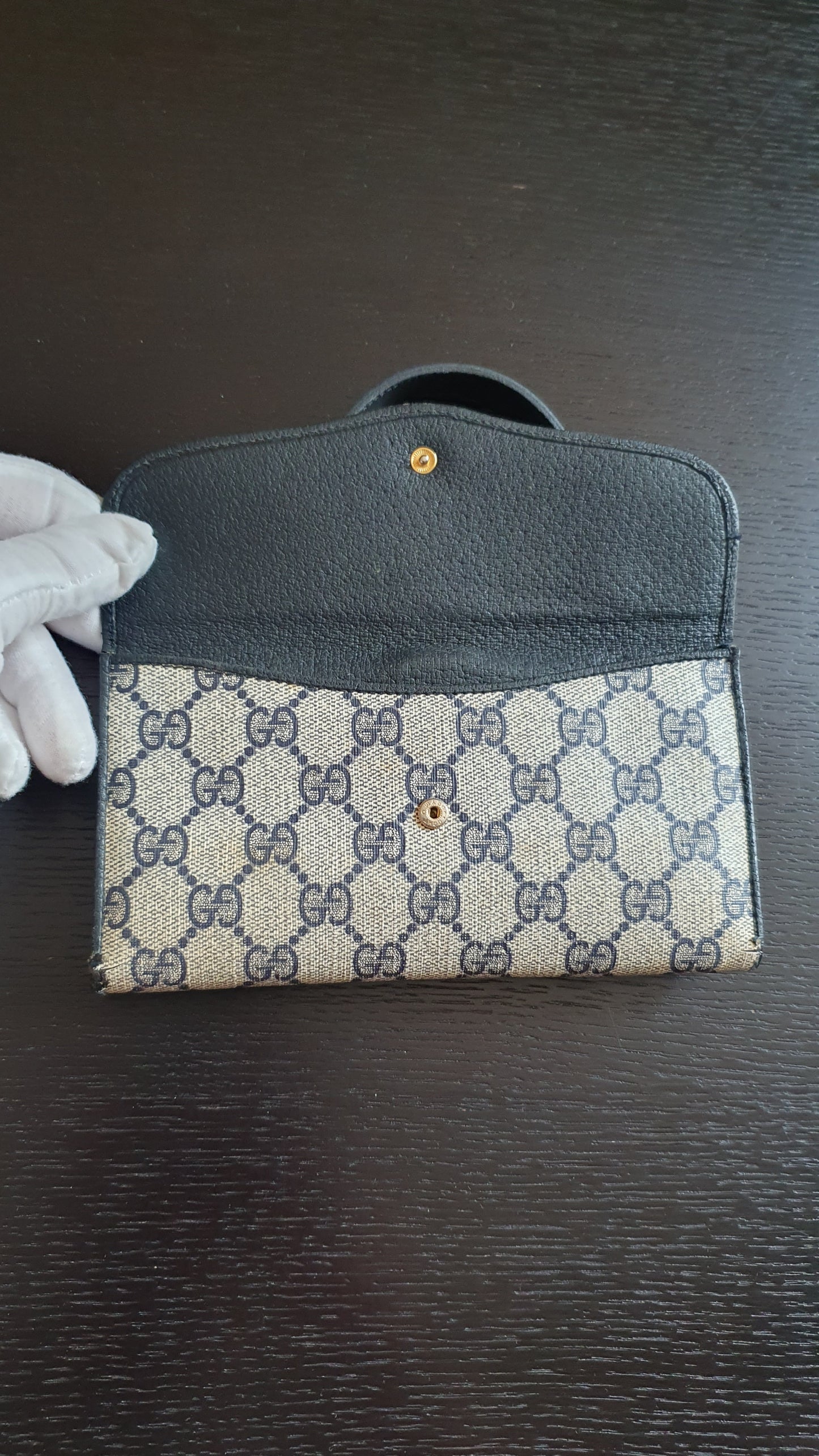 Authentic Vintage Gucci Upcycle Navy Wallet with Single Strap