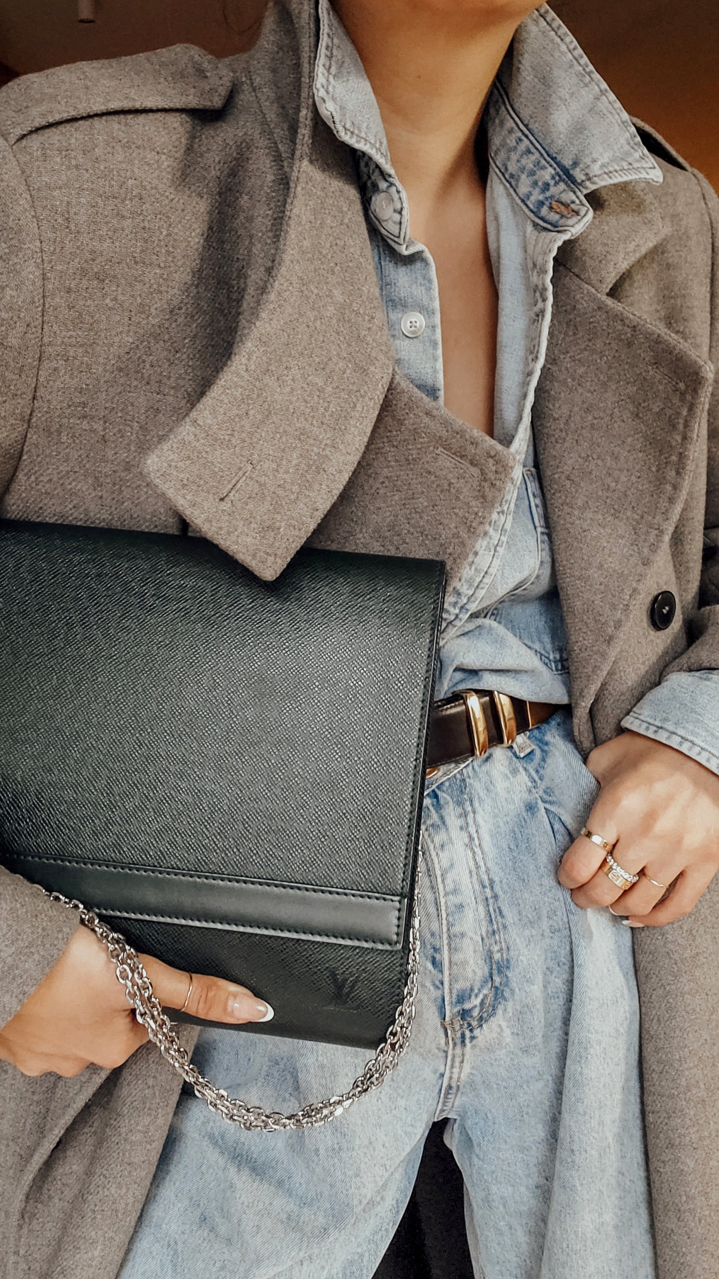 Authentic Vintage Louis Vuitton (Dark Green) Upcycle Large Purse on Chains