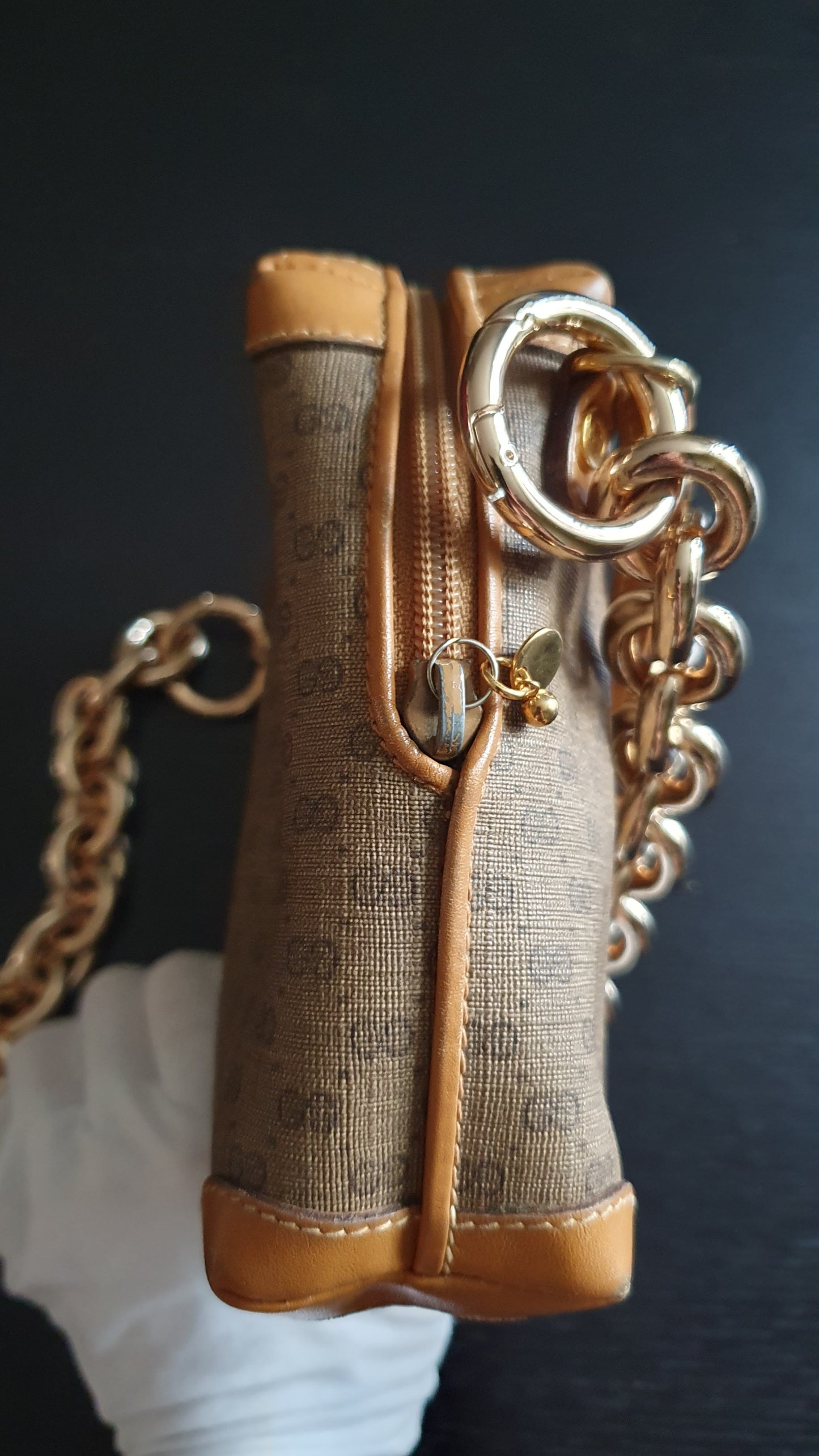 Authentic Vintage Gucci Upcycle Tan Bag (with thick shoulder chain)