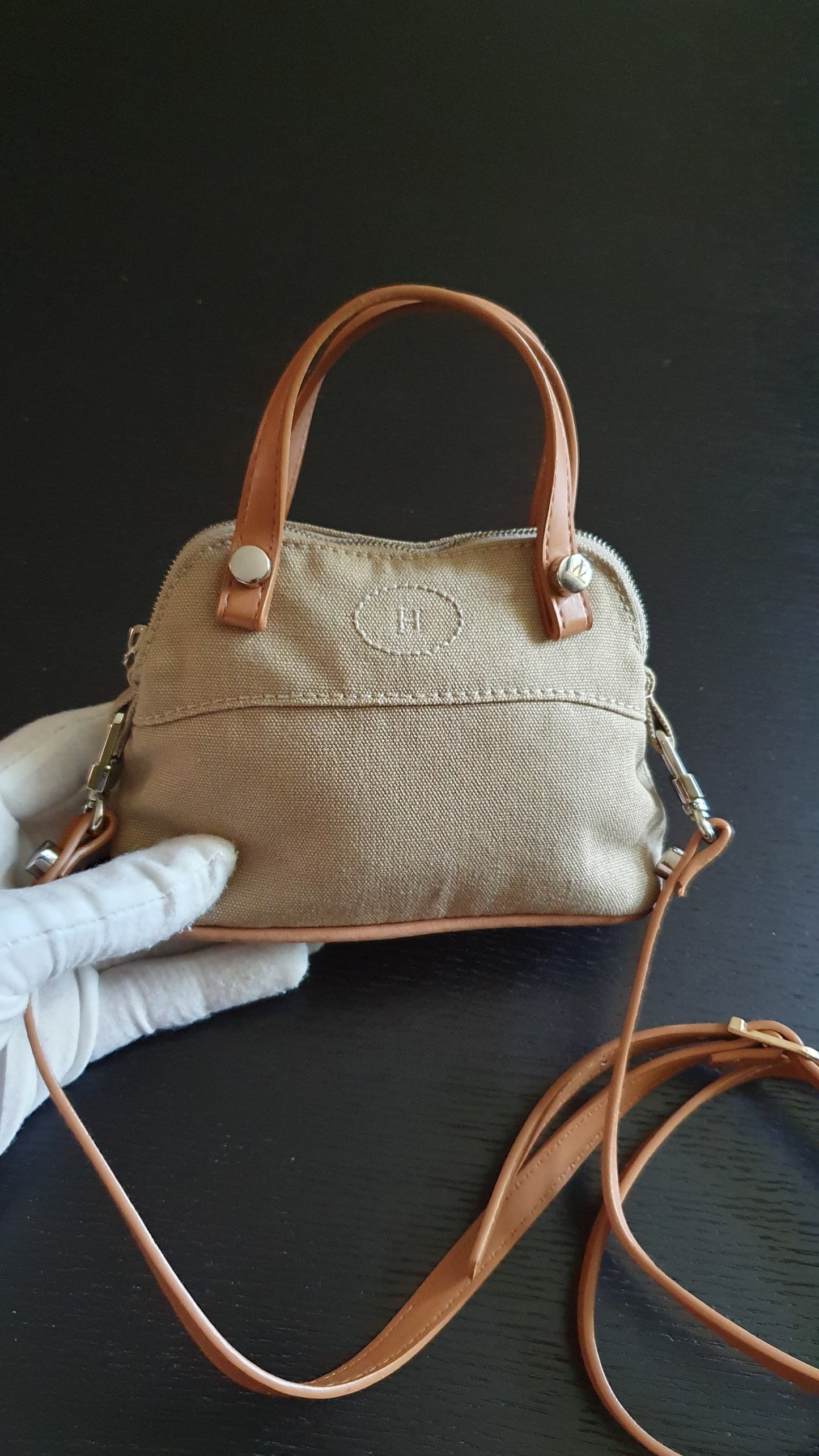 Authentic Hermès Upcycle Canvas Small Pochette with Straps