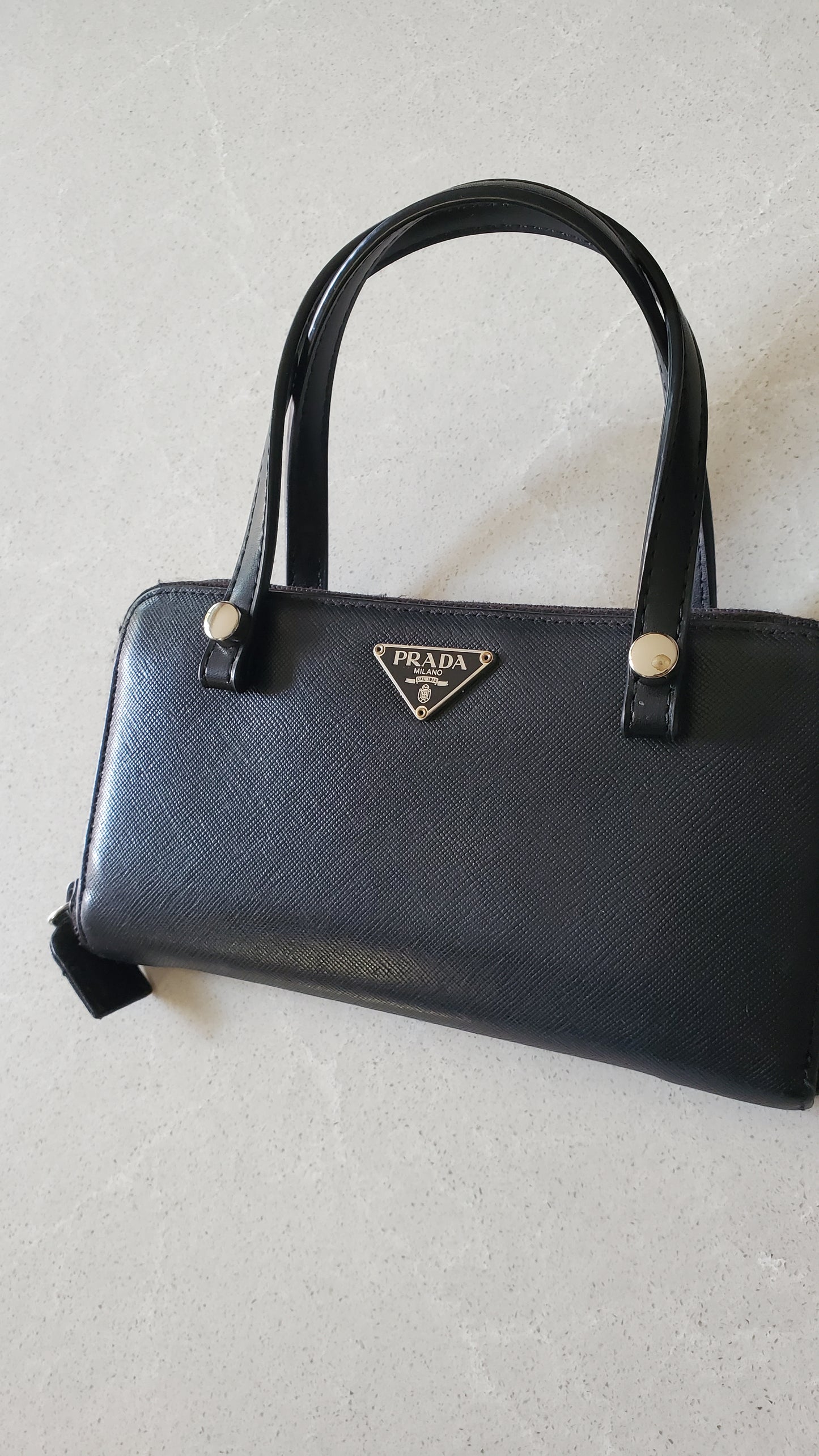 Authentic Prada Upcycle Black Zip-Up Wallet with Handle Straps