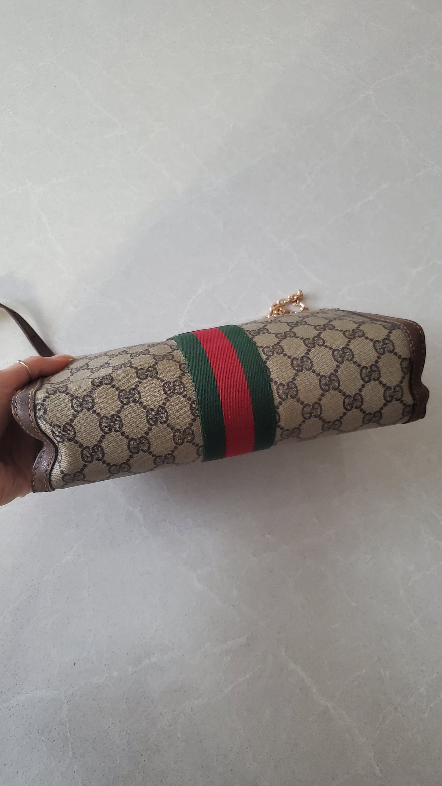 Authentic Vintage Gucci Upcycle Shoulder Purse (with velcro closing) on Chain & Strap