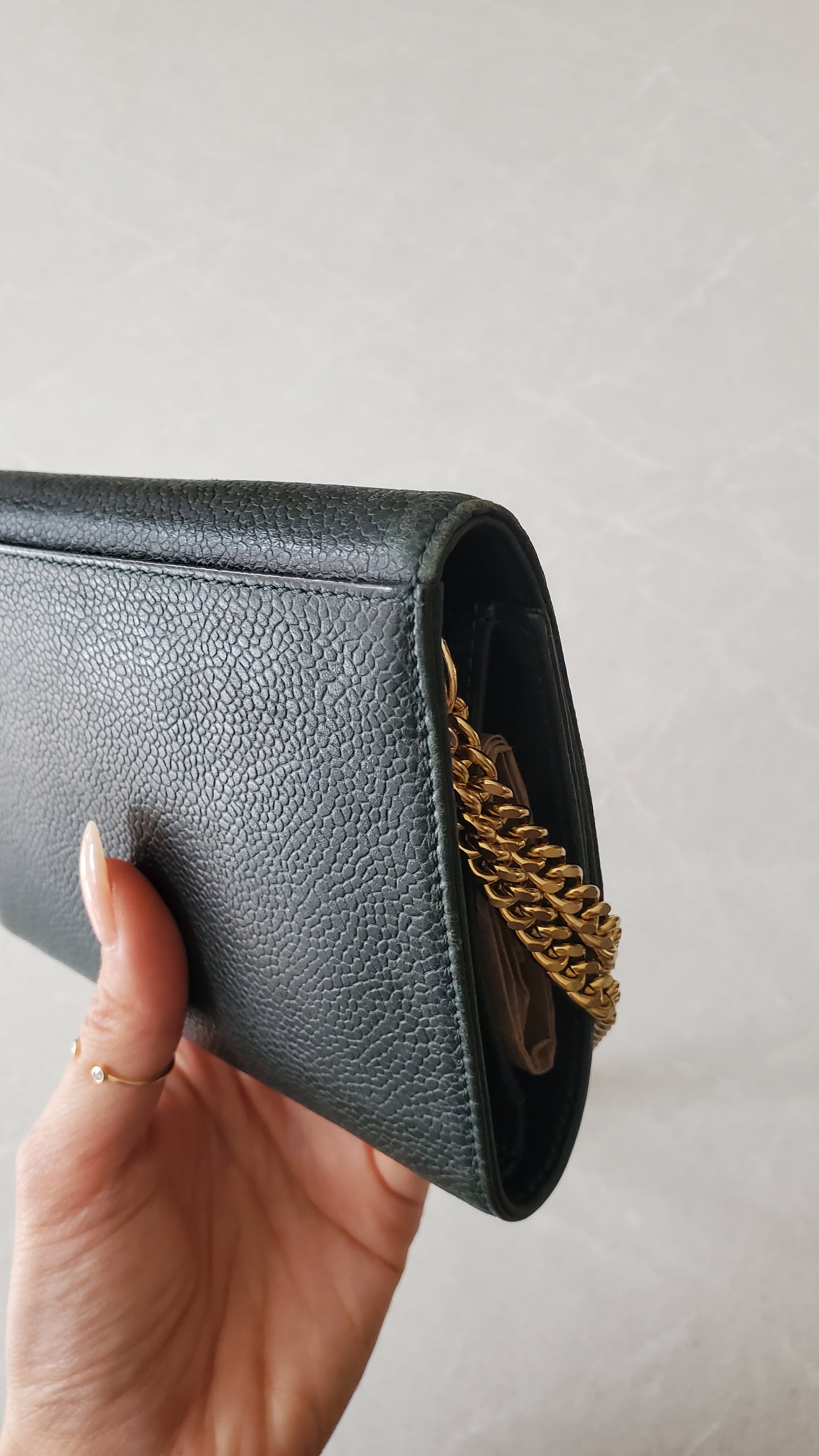 Authentic Chanel Upcycle Green Caviar Wallet on Chain