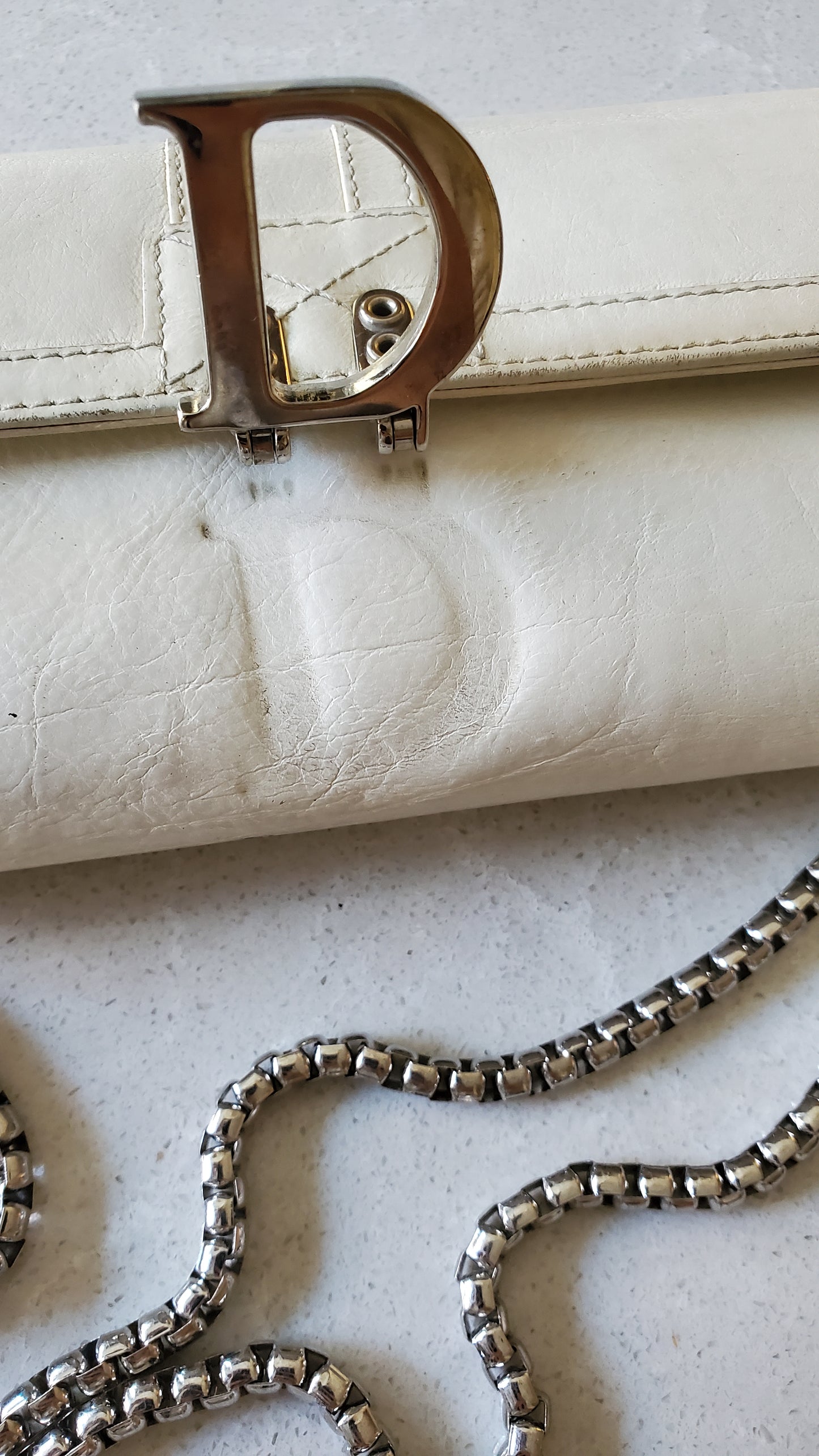 Authentic Vintage Dior Upcycle Cream Wallet with Chain