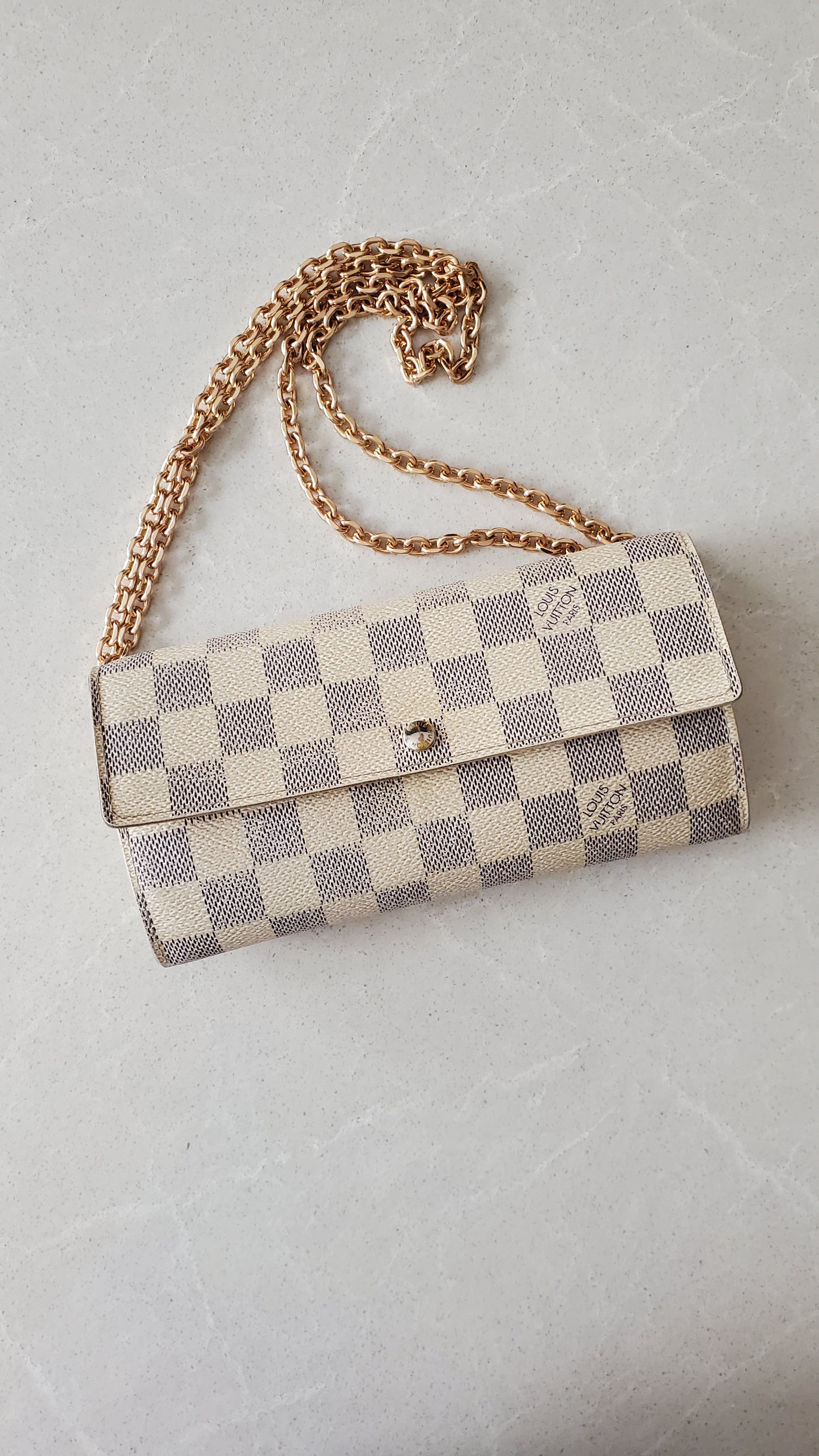 Authentic Louis Vuitton White Damier Upcycle Long Wallet on Chain