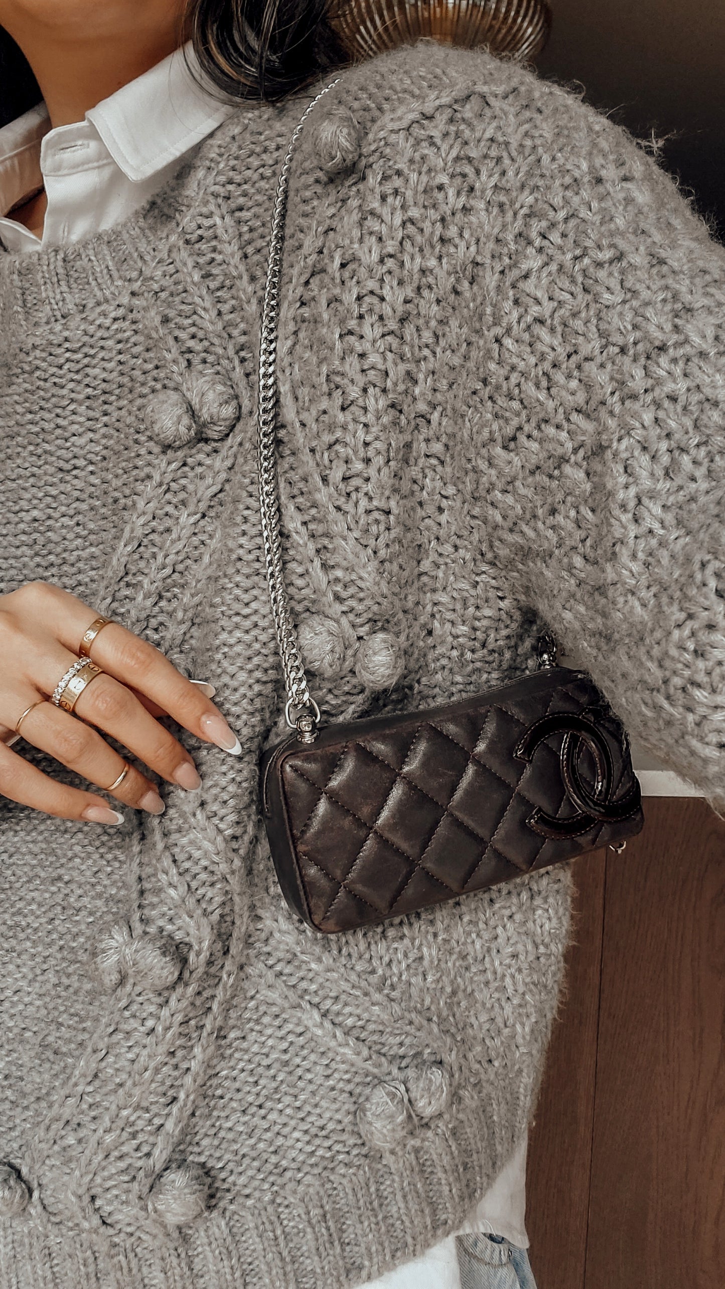 Authentic Vintage Chanel Upcycle Brown Leather Pouch on Chain