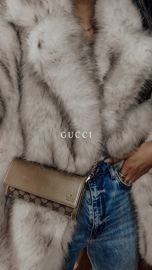 Authentic Gucci Upcycle Gold Flap Wallet on Chains