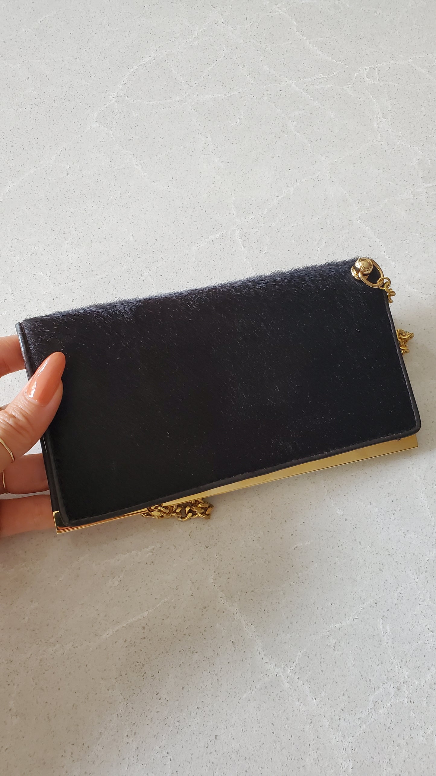 Authentic Unique Vintage Gucci Upcycle Versatile Black Furry Flap Wallet on Chain