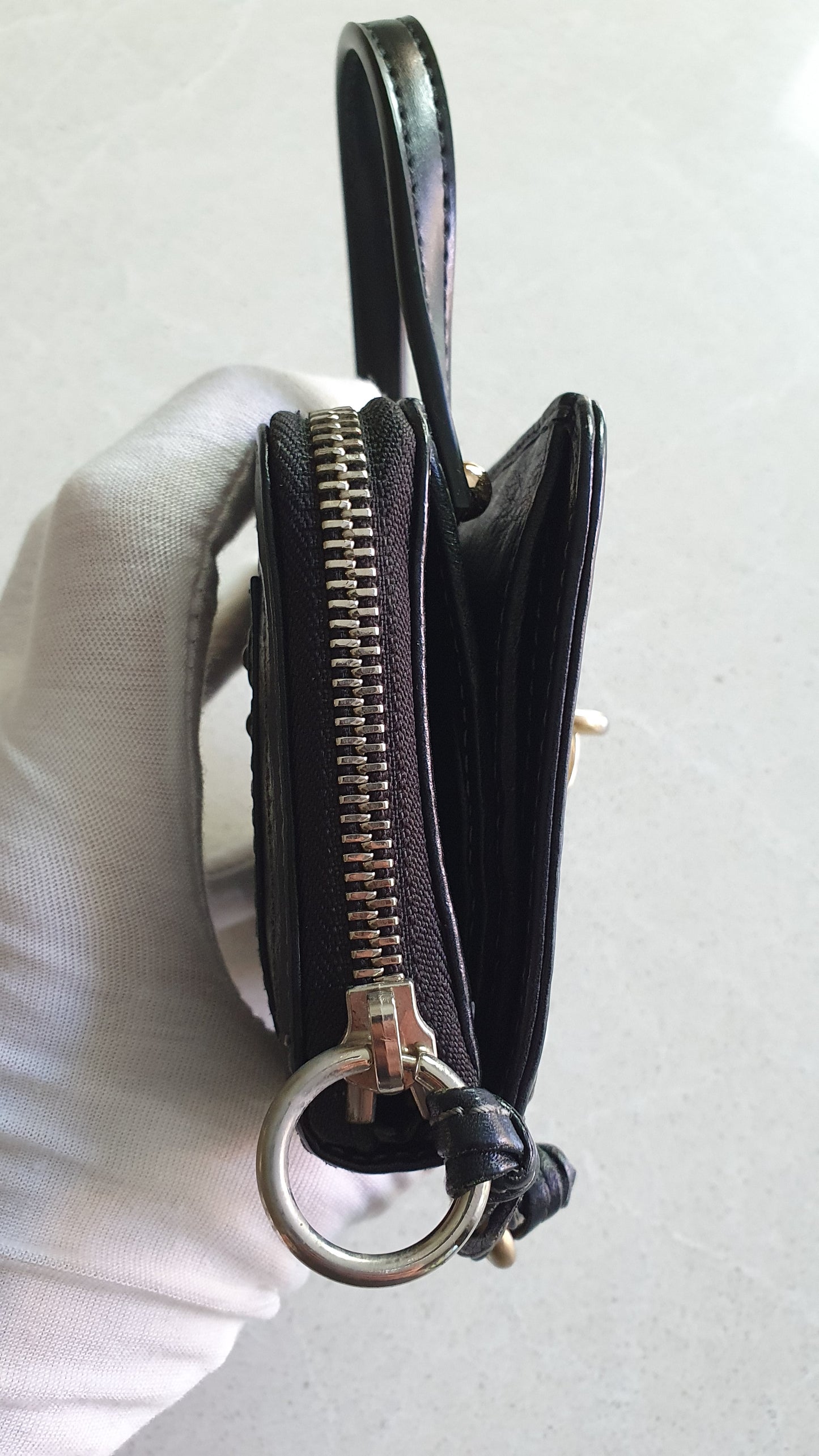 Authentic Chloé Upcycle Small Black Compact Wallet with Single Handle