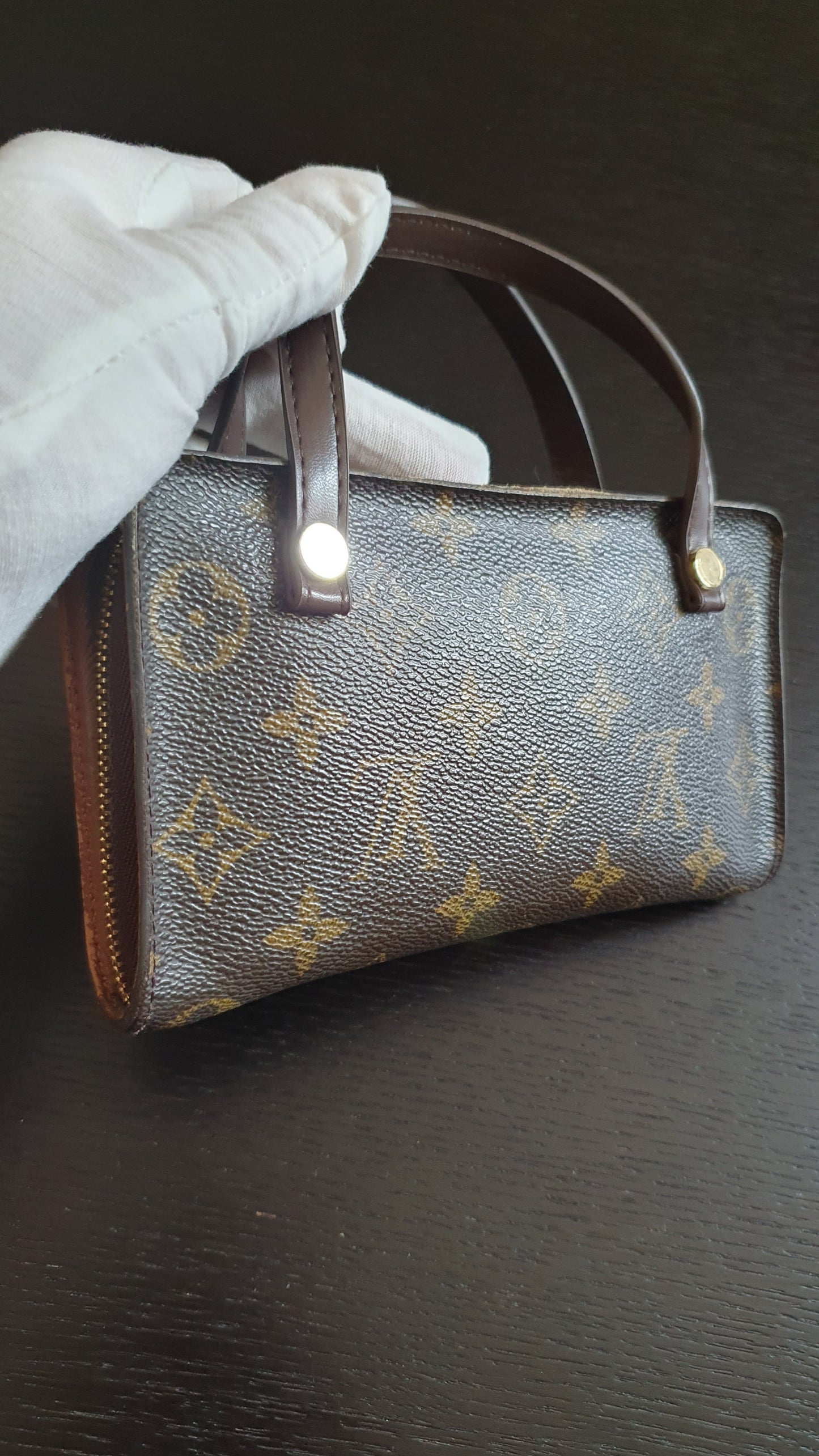 Authentic Vintage Louis Vuitton Upcycle Brown Monogram Zip Wallet with Two Handles