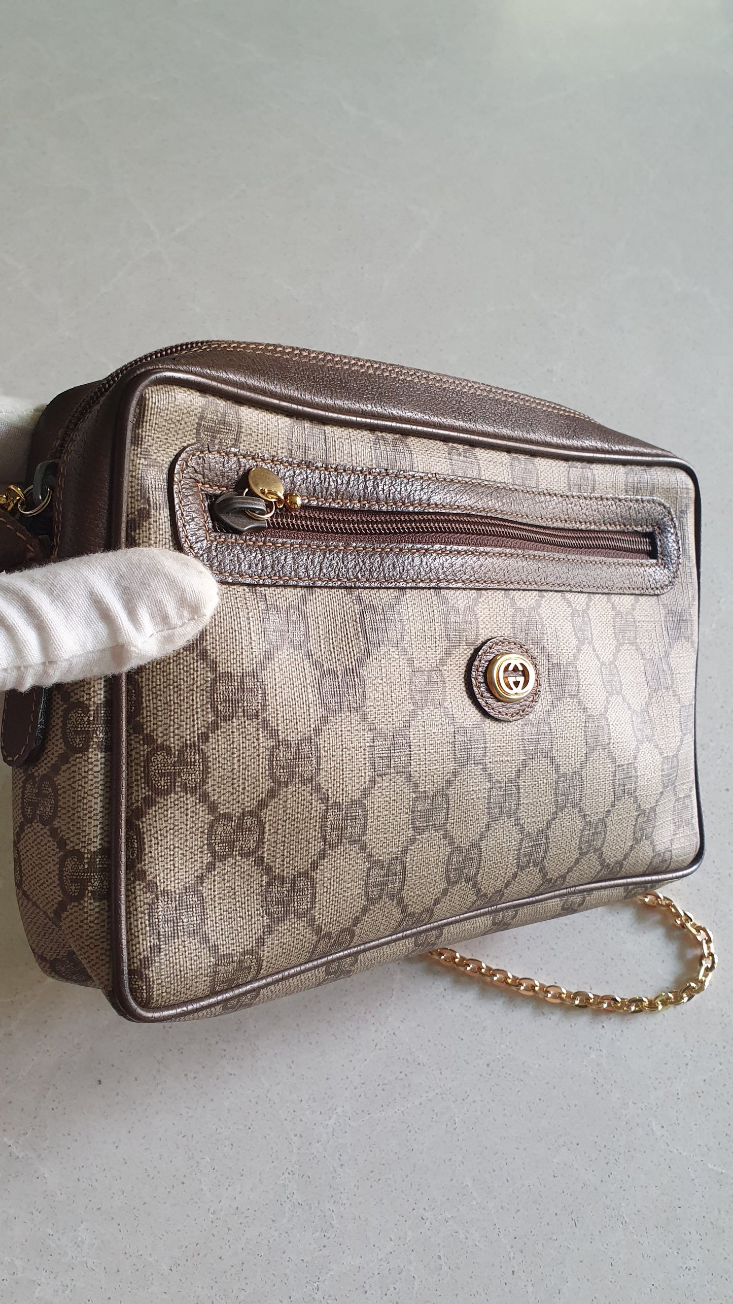 Authentic Vintage Gucci Upcycle Brown Bag with Chain