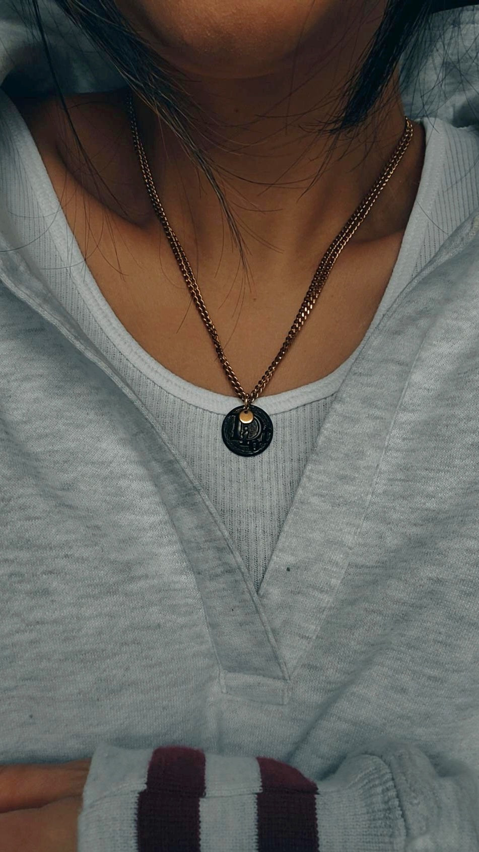 Authentic Vintage Christian Dior Button Upcycle Gold Thin Layers Necklace