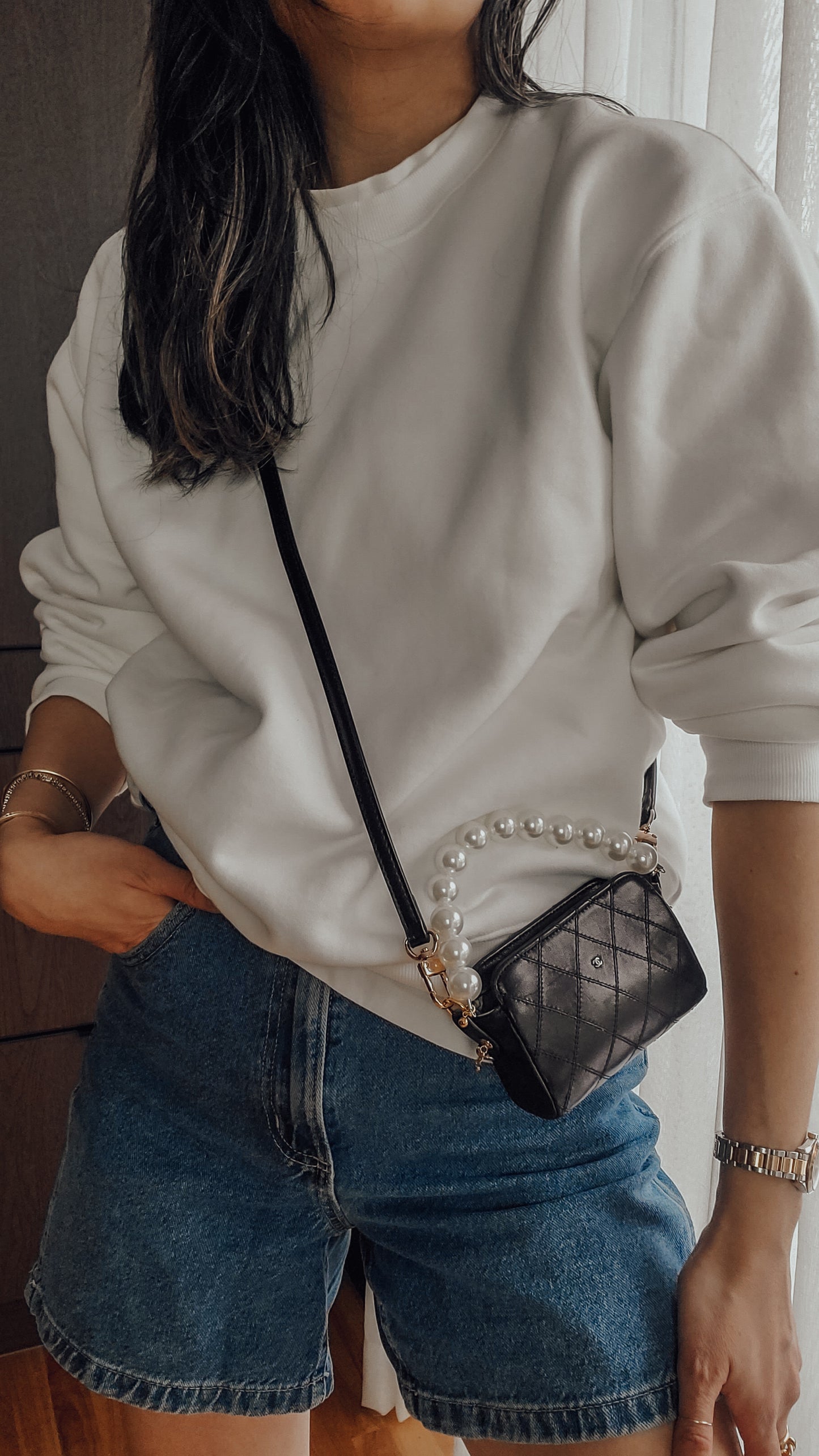 Authentic Chanel Upcycle Black Lambskin Small Pouch with Strap & Chain