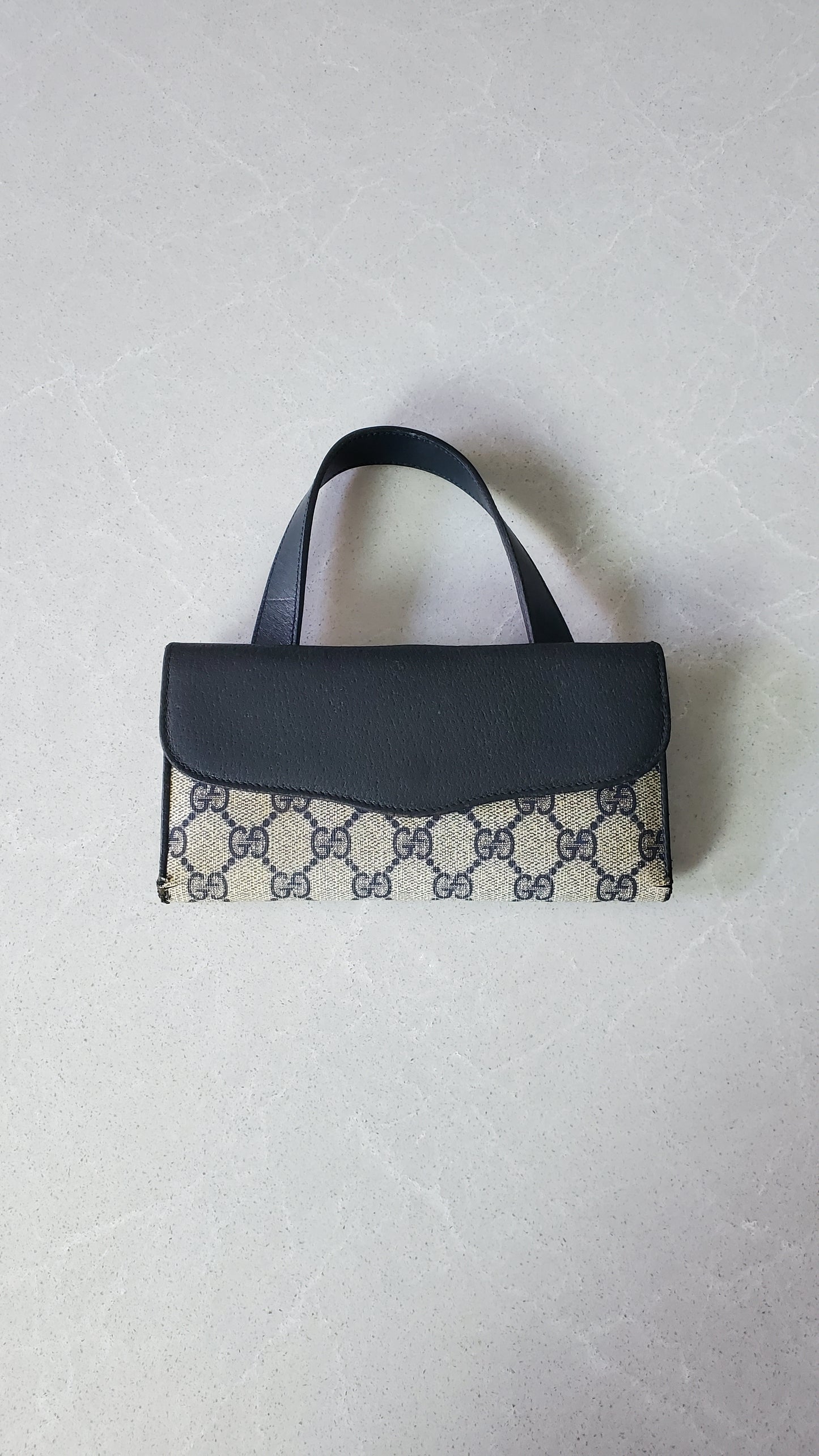 Authentic Vintage Gucci Upcycle Navy Wallet with Single Strap