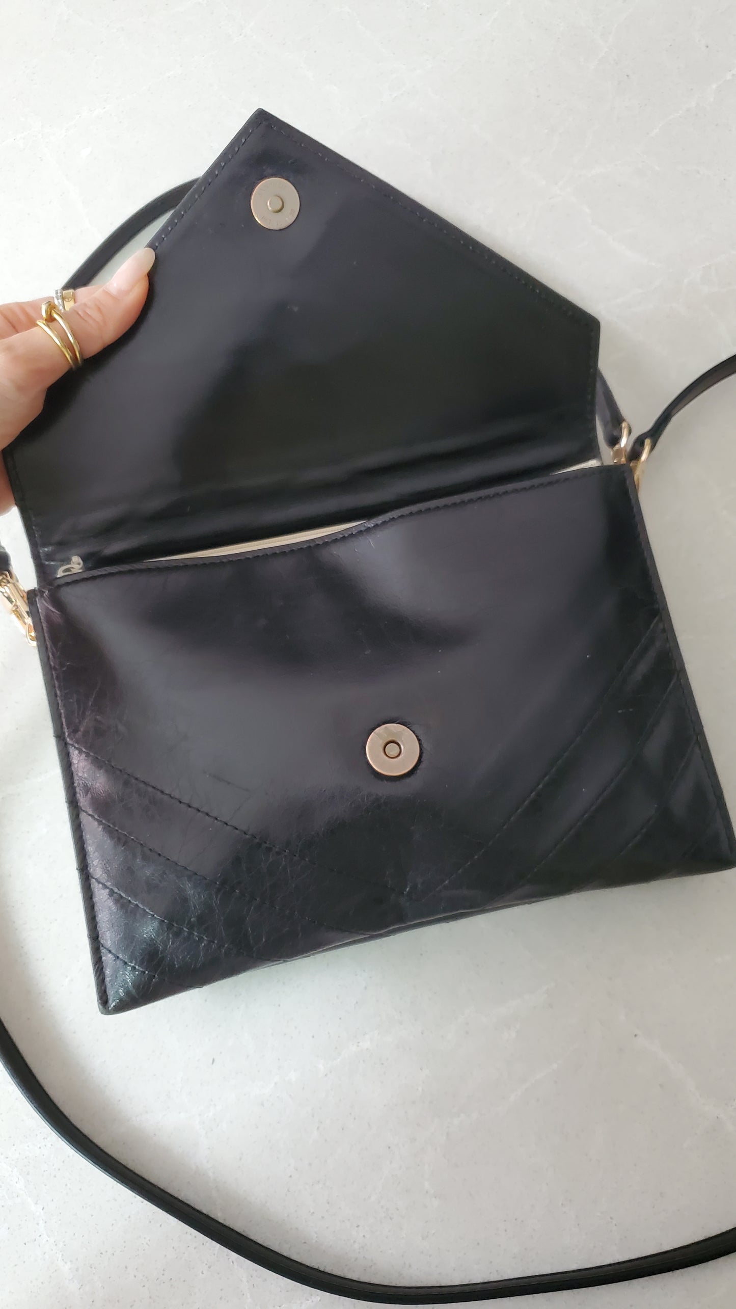 Authentic Vintage YSL Yves Saint Laurent Upcycle Black Leather Multi Compartments Purse with Straps