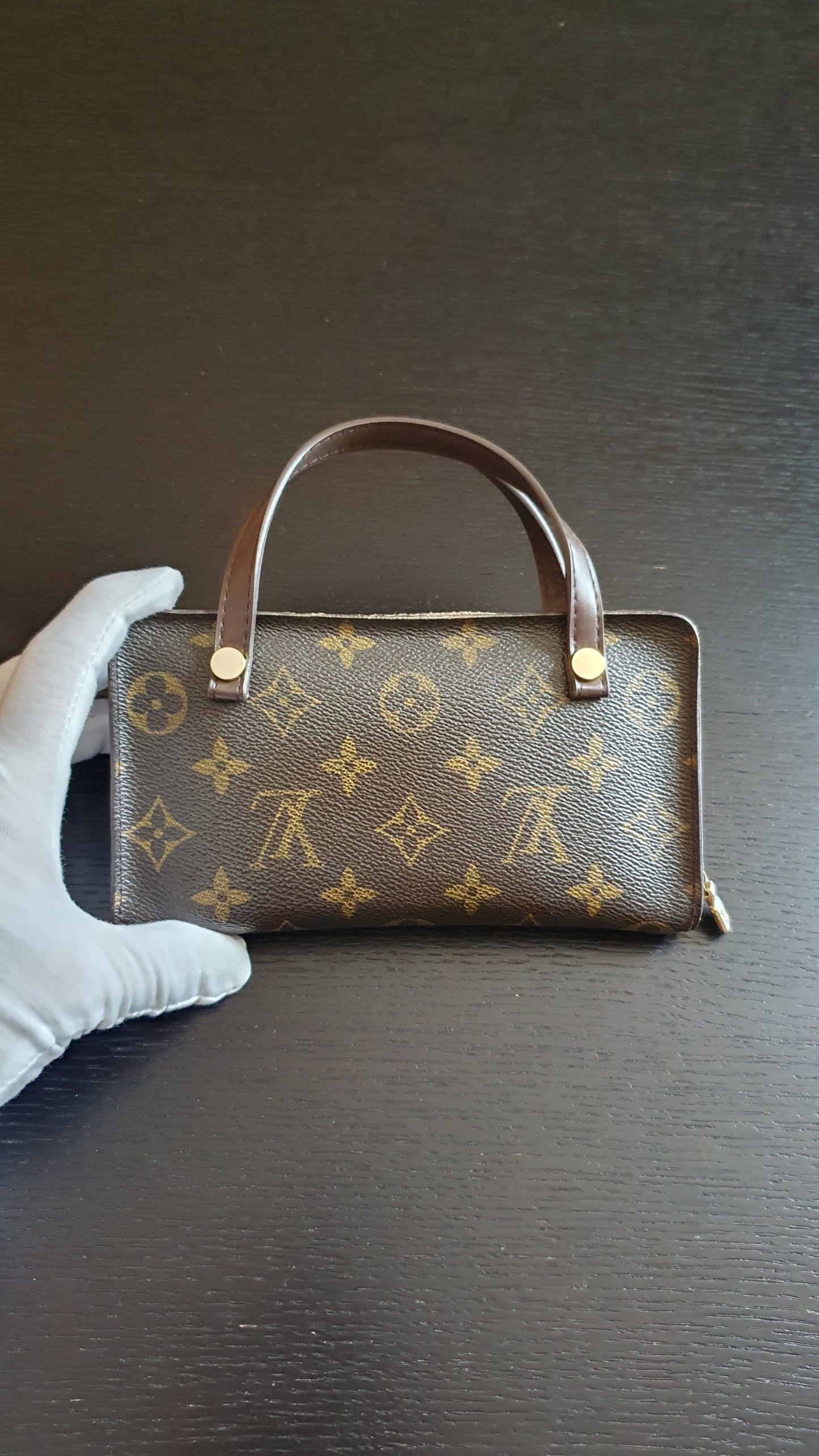 Authentic Vintage Louis Vuitton Upcycle Brown Monogram Zip Wallet with Two Handles