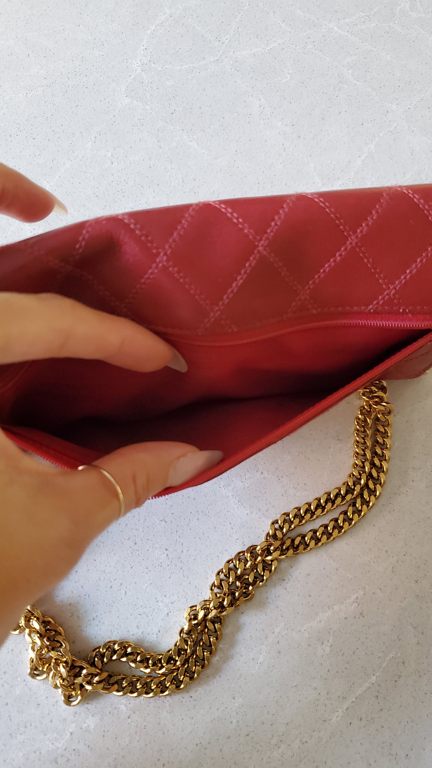 Authentic Vintage Chanel Upcycle Red Leather Wallet on Chain