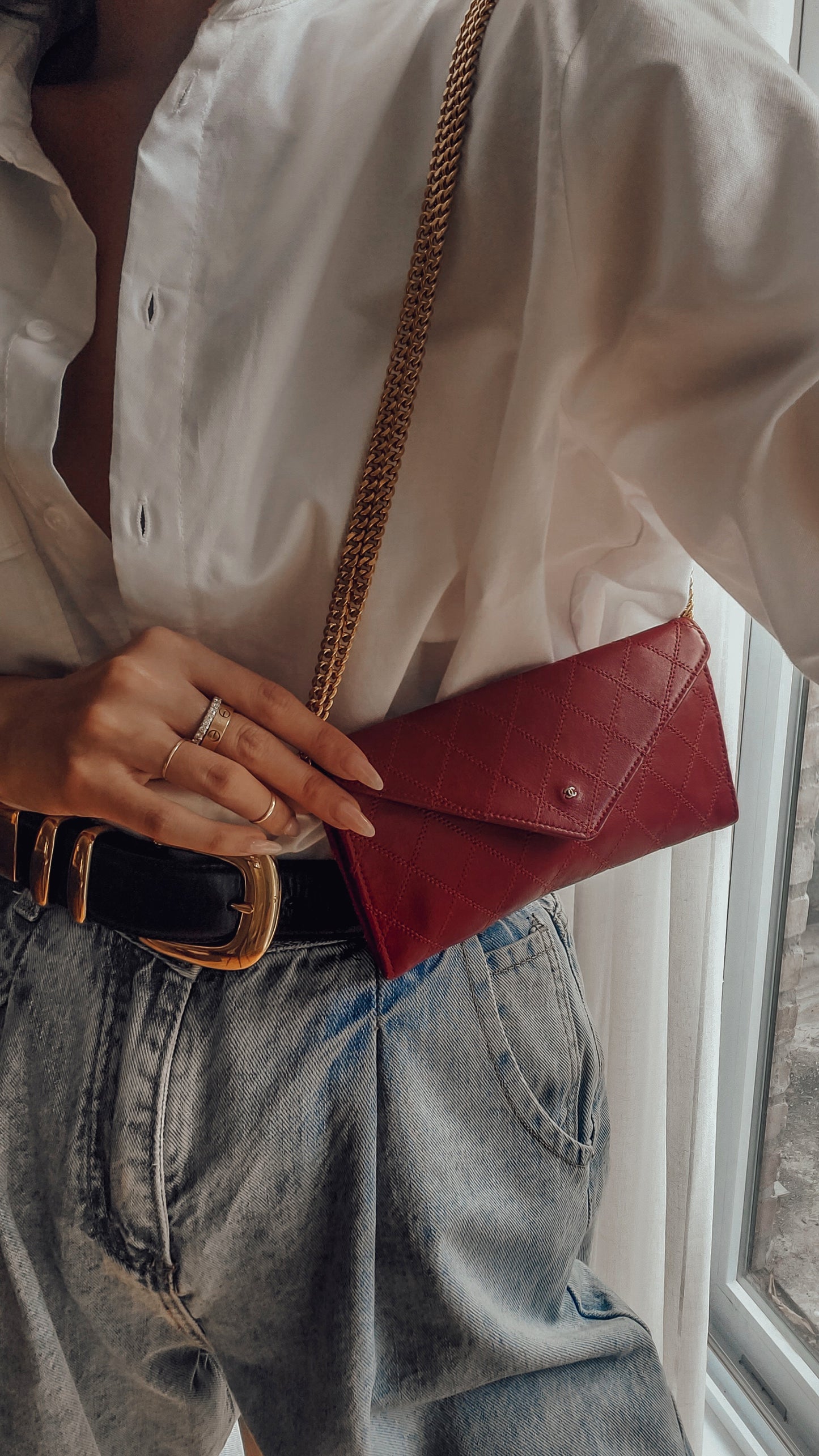 Authentic Vintage Chanel Upcycle Red Leather Wallet on Chain