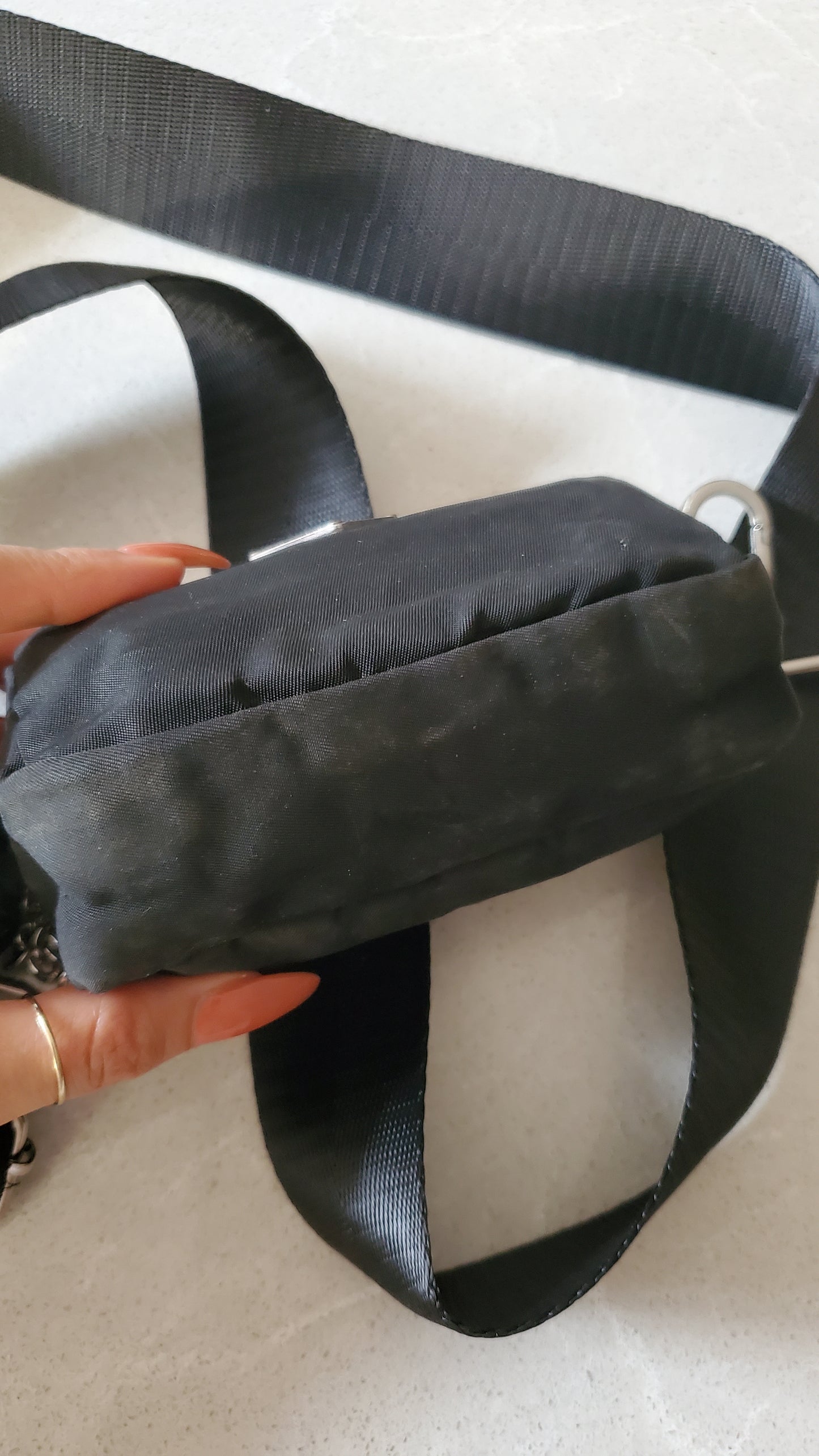 Authentic Prada Upcycle Versatile Black Nylon Mini Pouch on Chain & Strap