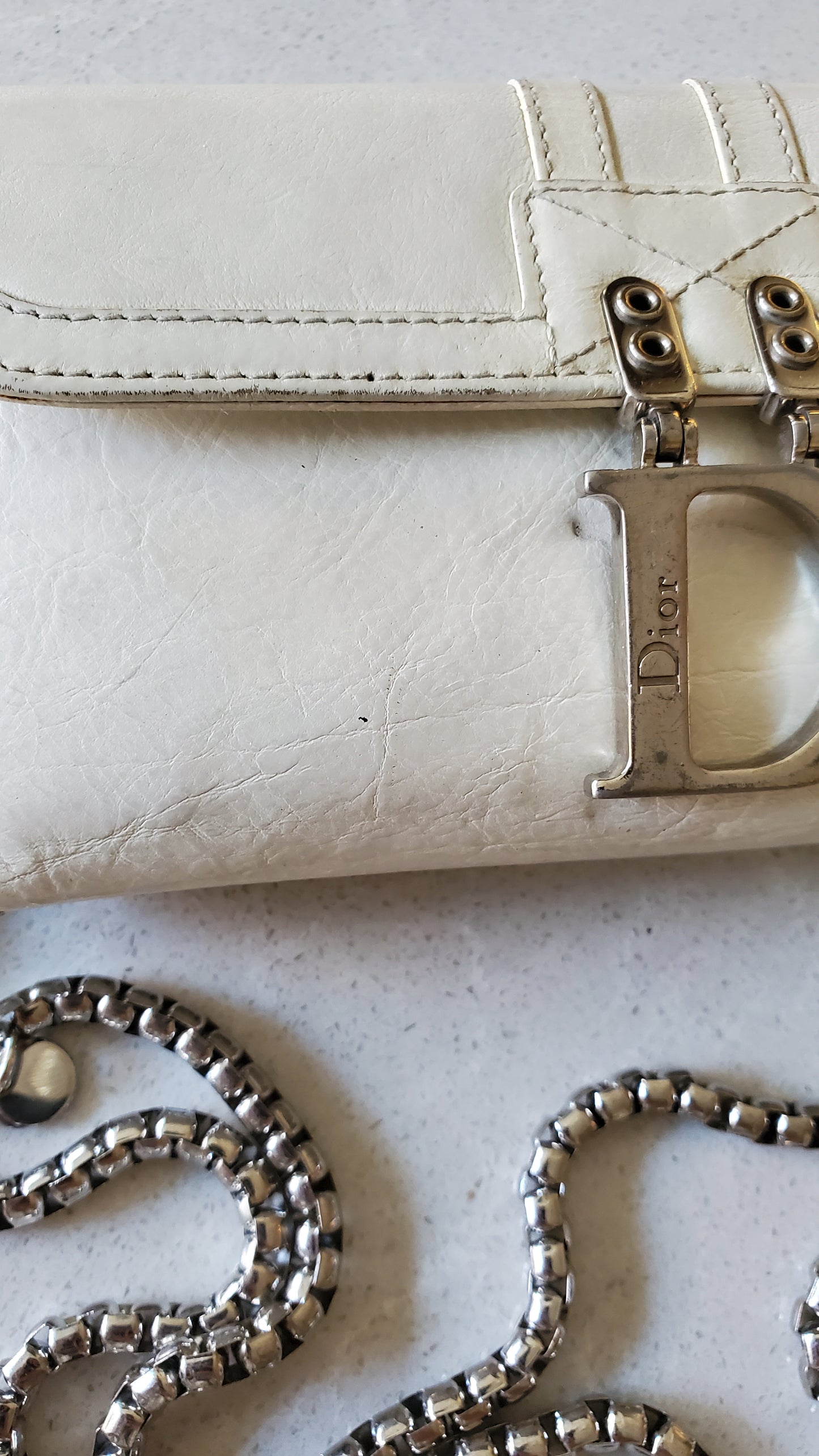Authentic Vintage Dior Upcycle Cream Wallet with Chain