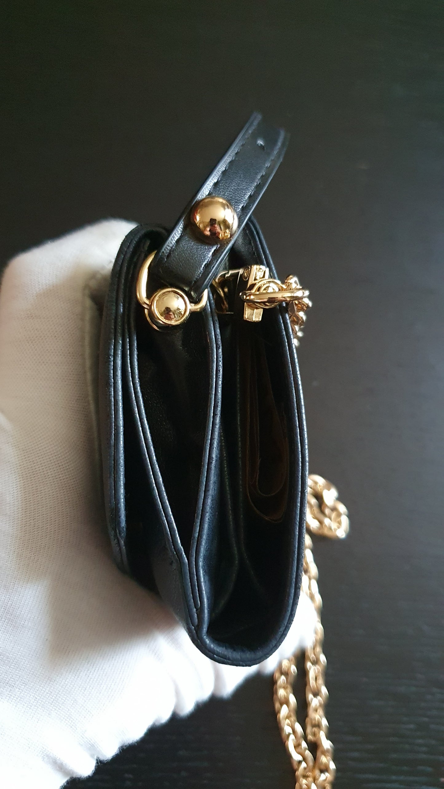 Authentic Chanel Upcycle Small Black Wallet with Strap & Chain