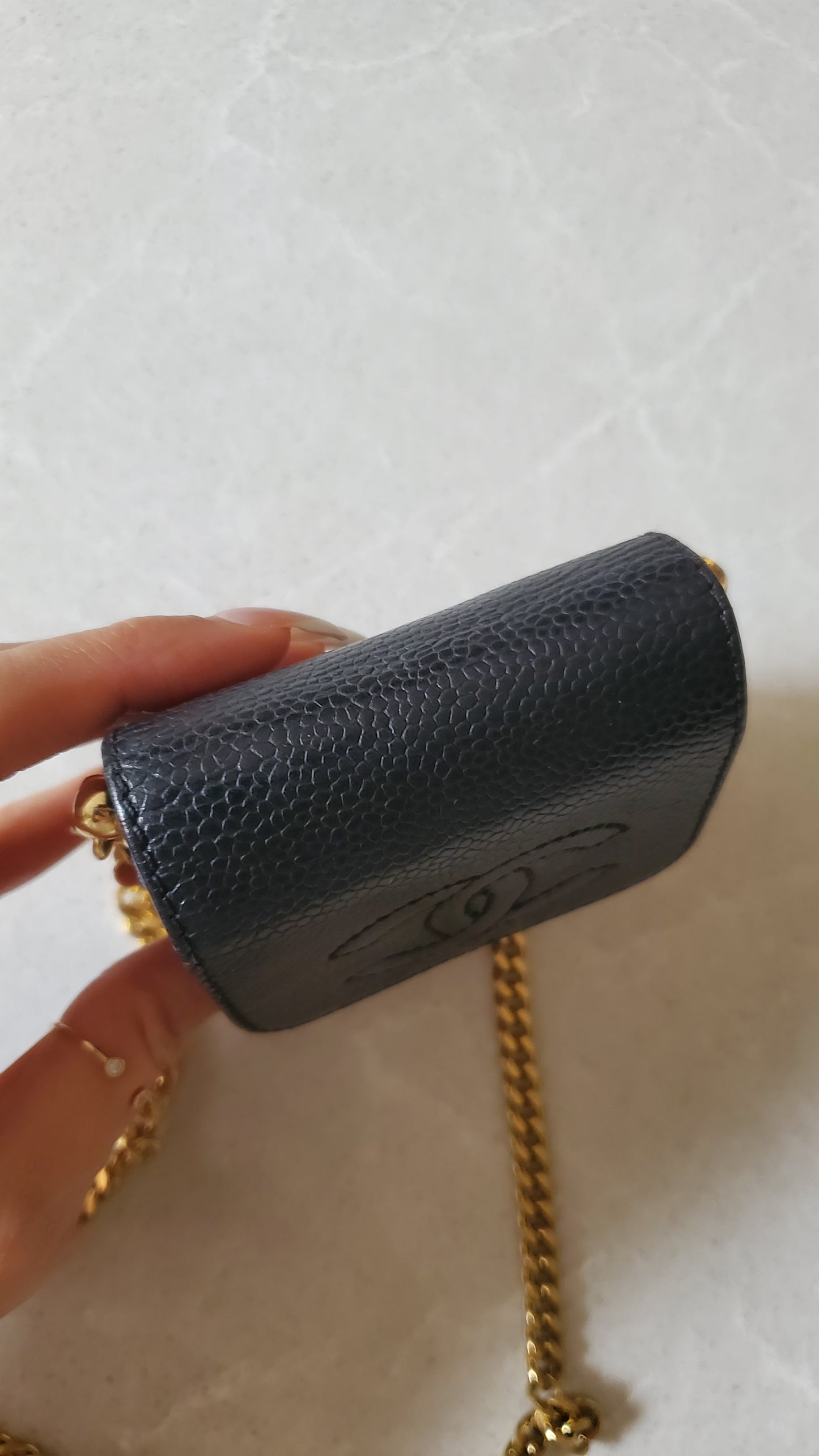 Authentic Vintage Chanel Upcycle Versatile Black Caviar Small Pouch on Chain
