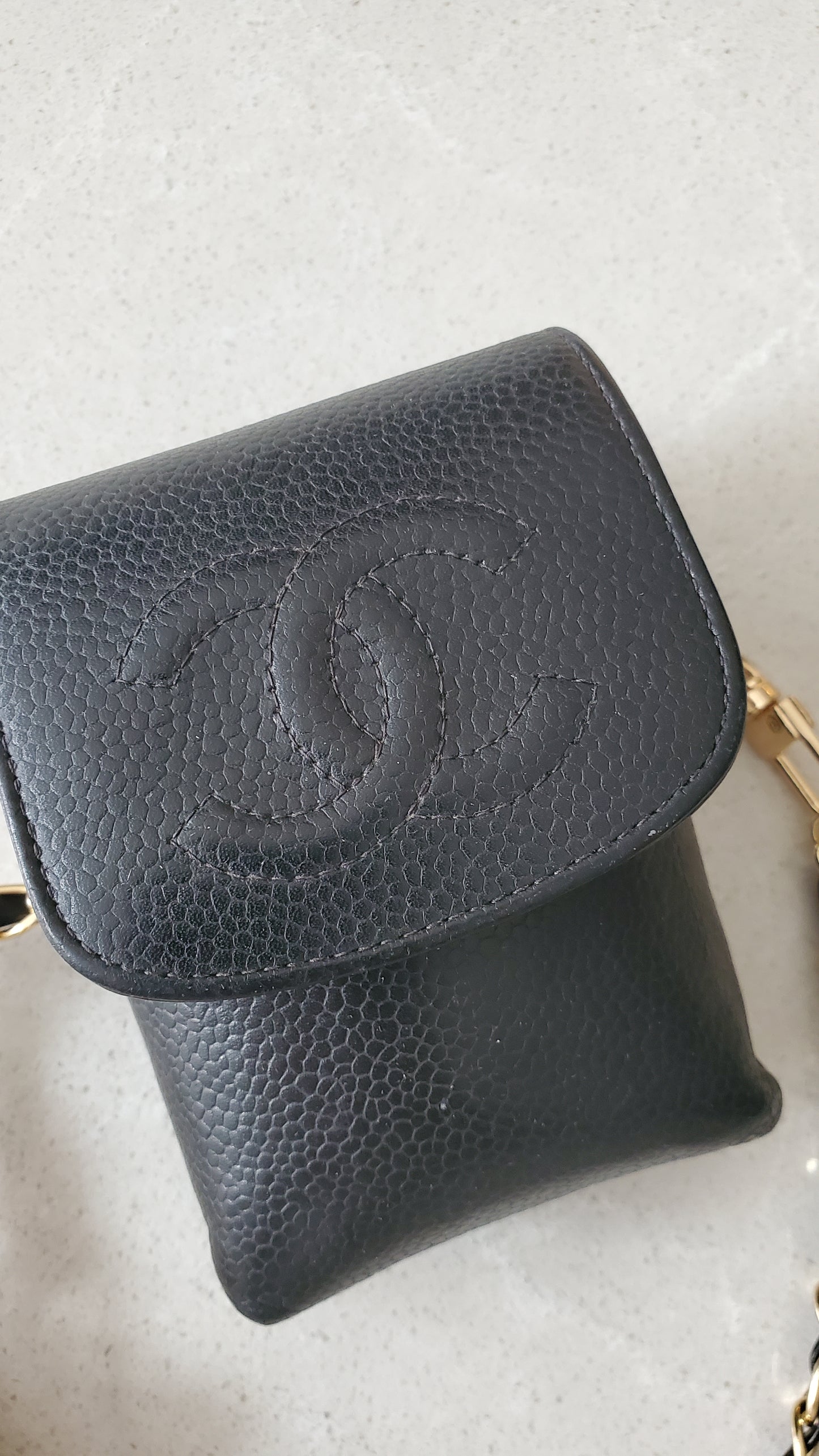 Authentic Vintage Chanel Upcycle Versatile Black Caviar Small Pouch on Chain (2 chains option)