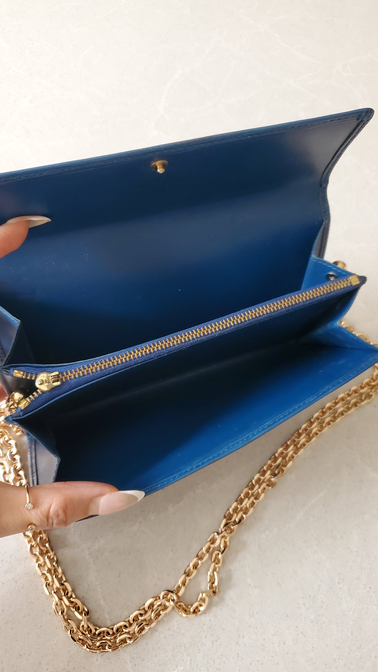 Authentic Louis Vuitton Upcycle Blue Epi Long Wallet on Chain