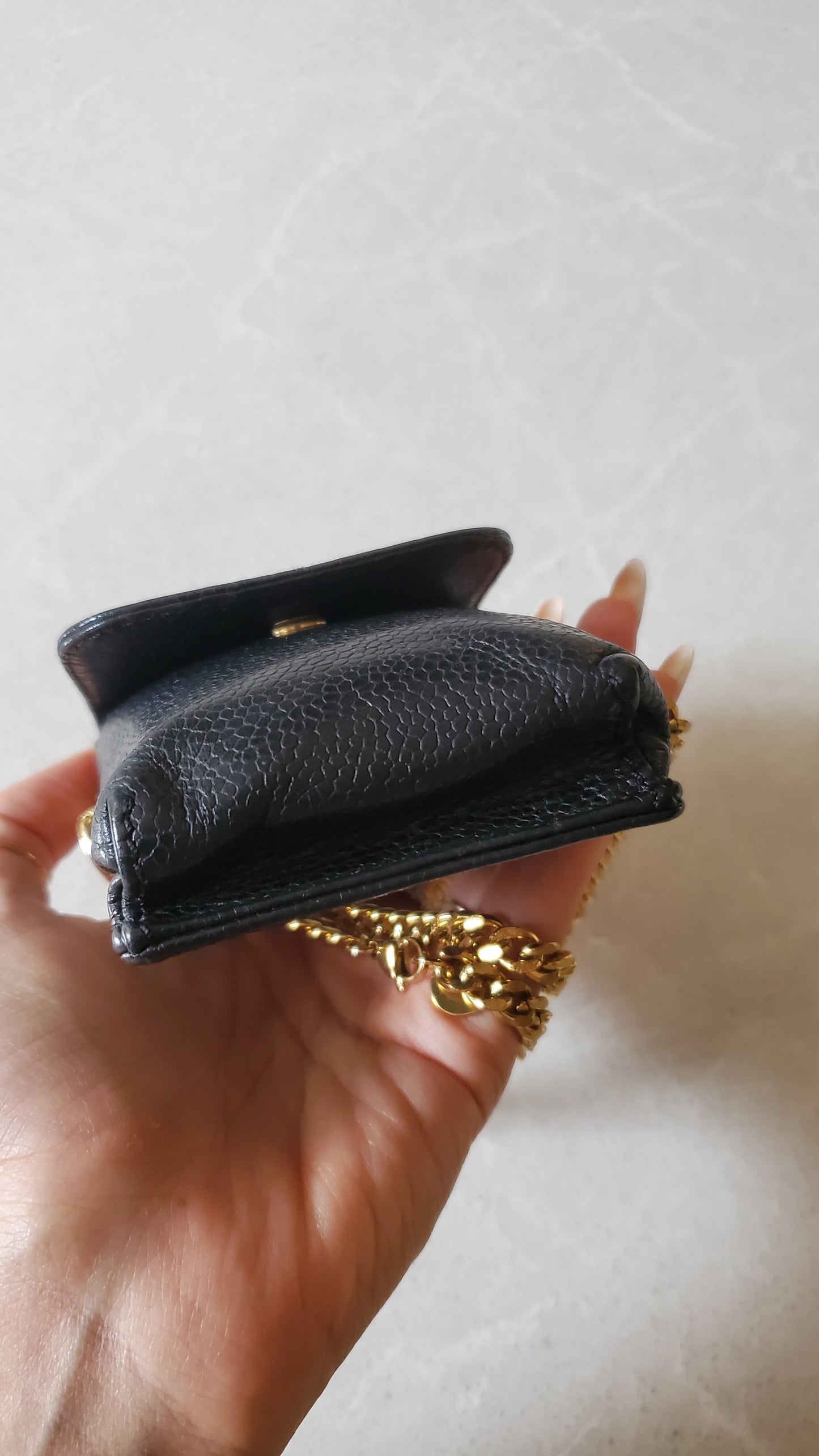Authentic Vintage Chanel Upcycle Versatile Black Caviar Small Pouch on Chain