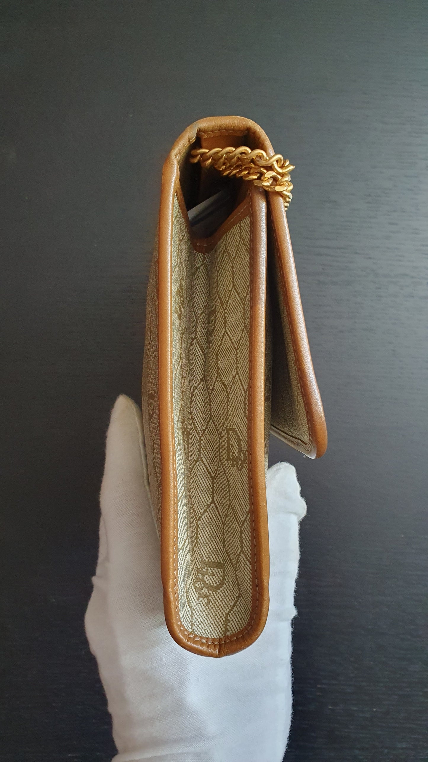 Authentic Vintage Dior Tan Purse with Versatile Chain