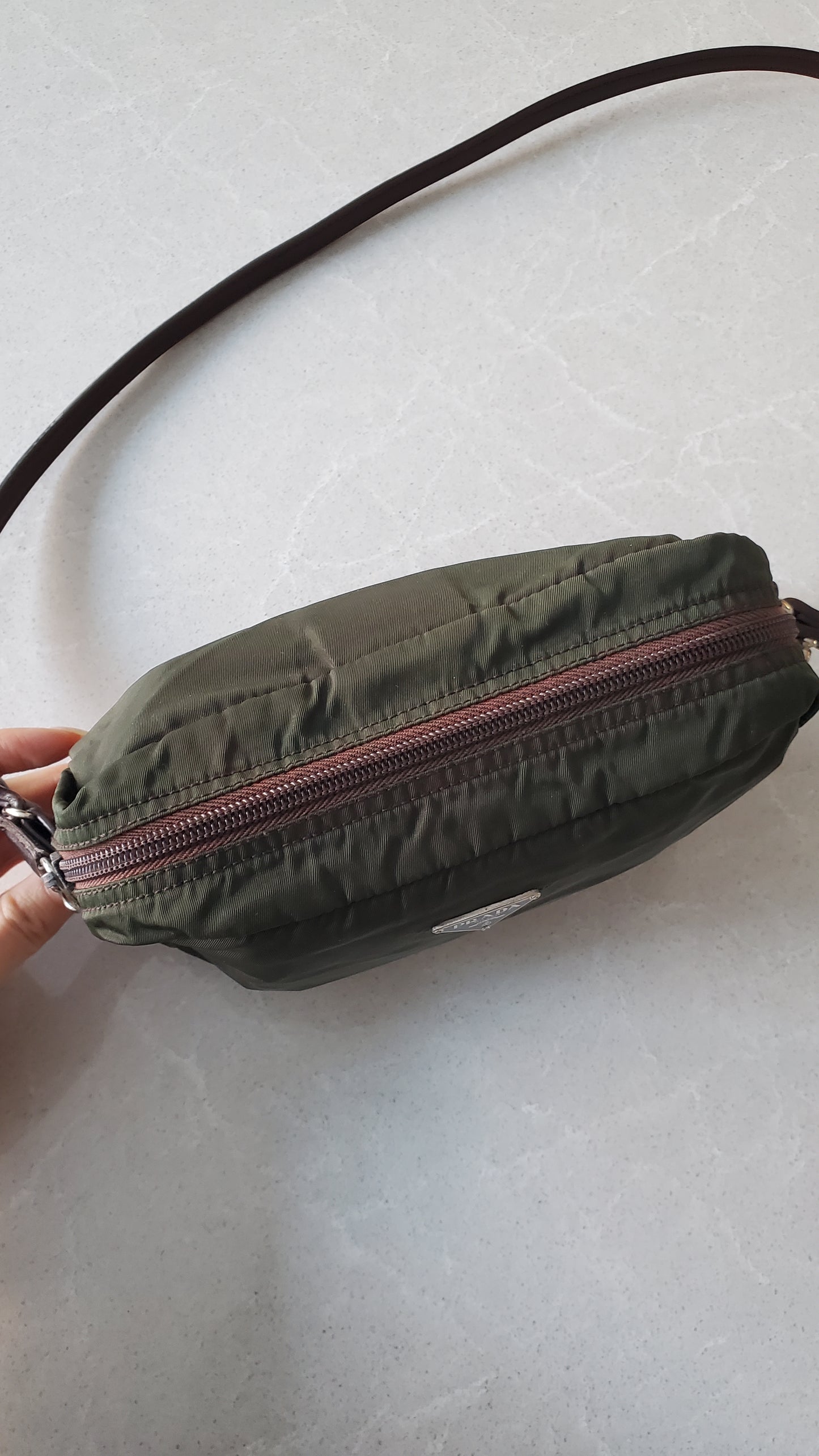 Authentic Prada (Green) Upcycle Nylon Pouch with Strap