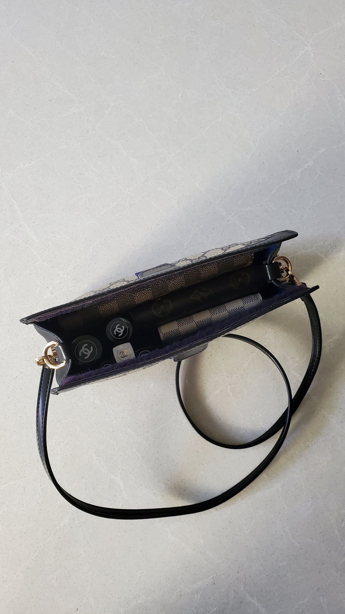Authentic Vintage Gucci Upcycle Dark Navy Purse (with velcro closing) with Straps and Chain