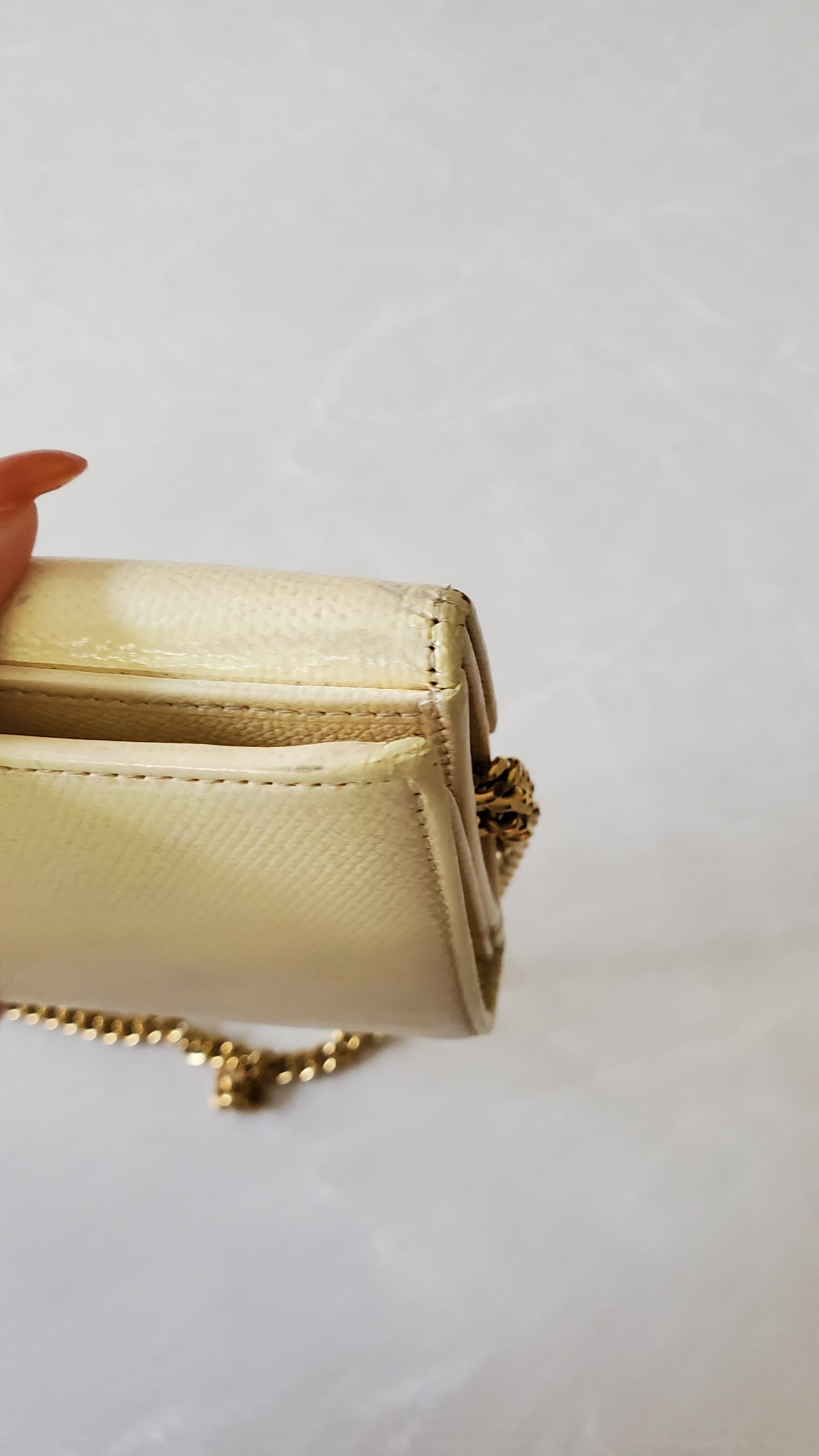 Authentic Vintage Chanel Upcycle Cream Caviar Wallet on Strap