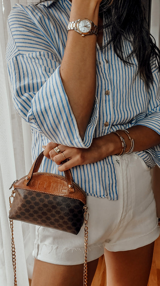 Authentic Vintage Celine (Brown) Upcycle Small Pouch with Chain & Strap