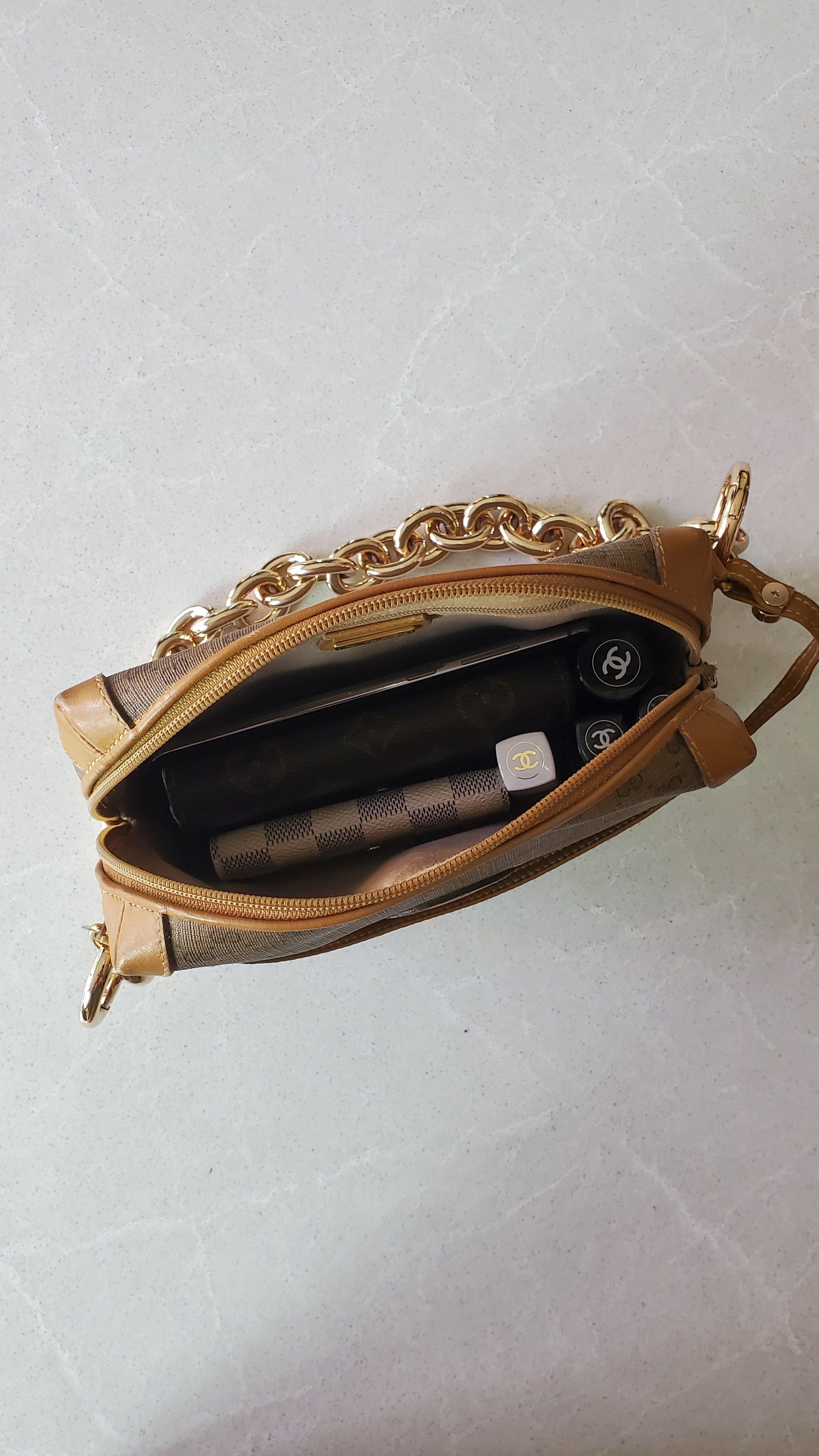 Authentic Vintage Gucci Upcycle Tan Bag (with thick shoulder chain)