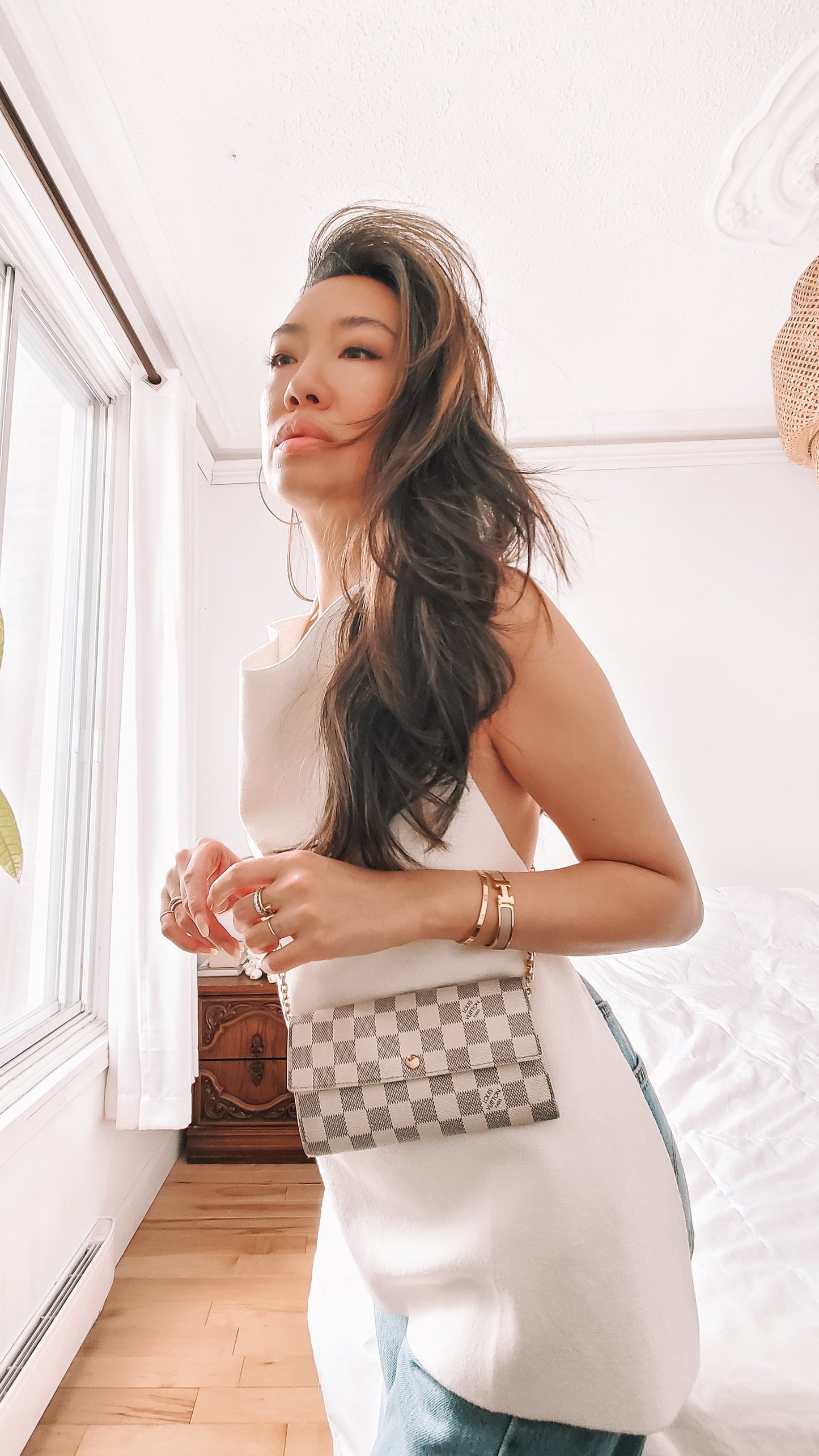 Authentic Louis Vuitton White Damier Upcycle Long Wallet on Chain