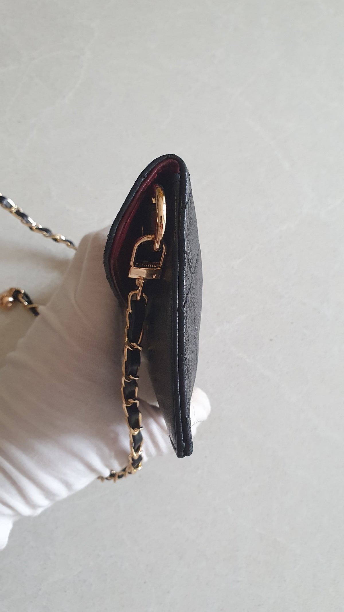 Authentic Vintage Chanel Upcycle Black Leather Flat Clutch with Chain