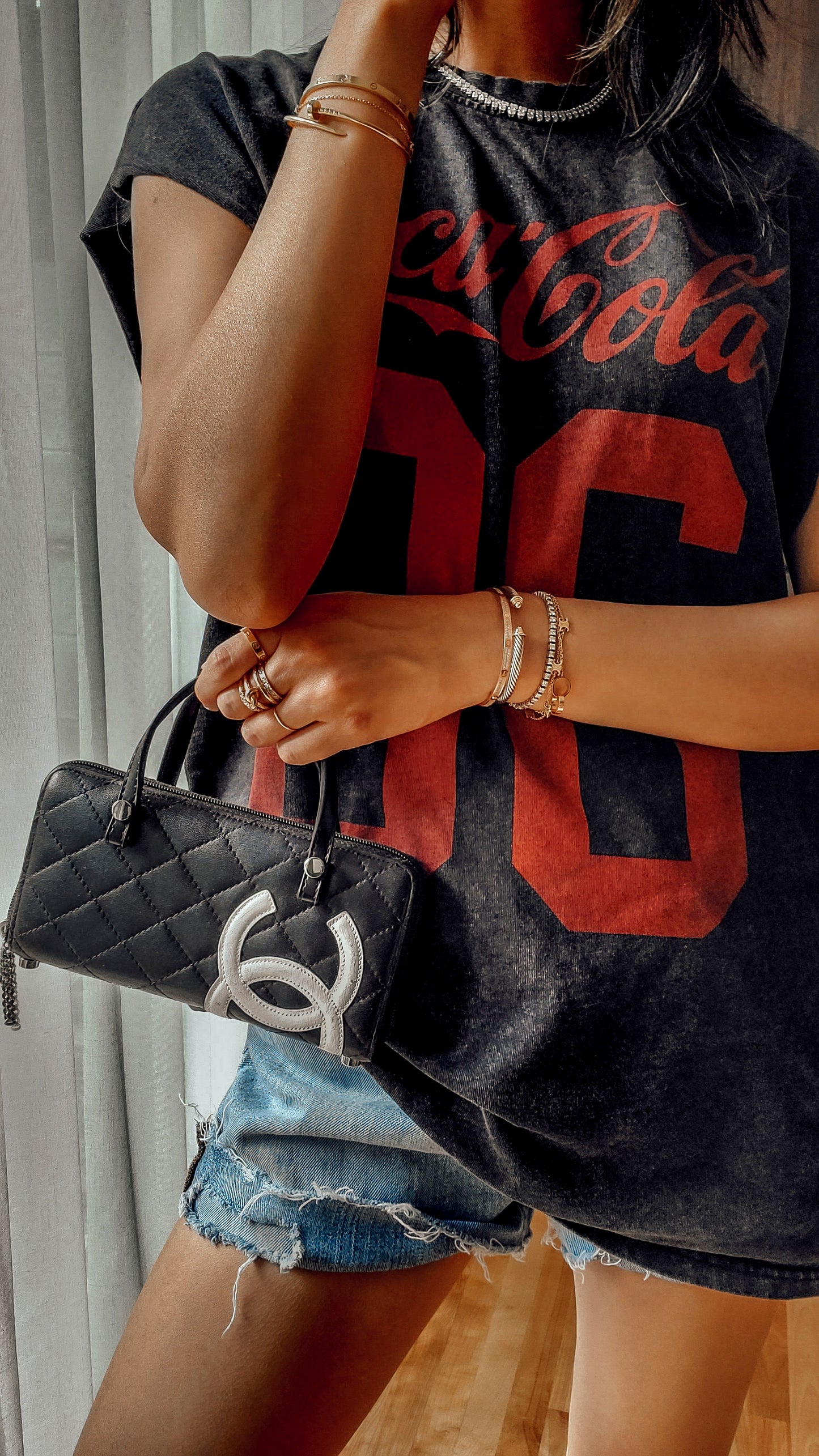 Authentic Chanel Upcycle Black Zip Wallet with Handle Straps