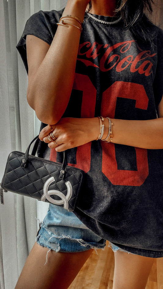 Authentic Chanel Upcycle Black Zip Wallet with Handle Straps
