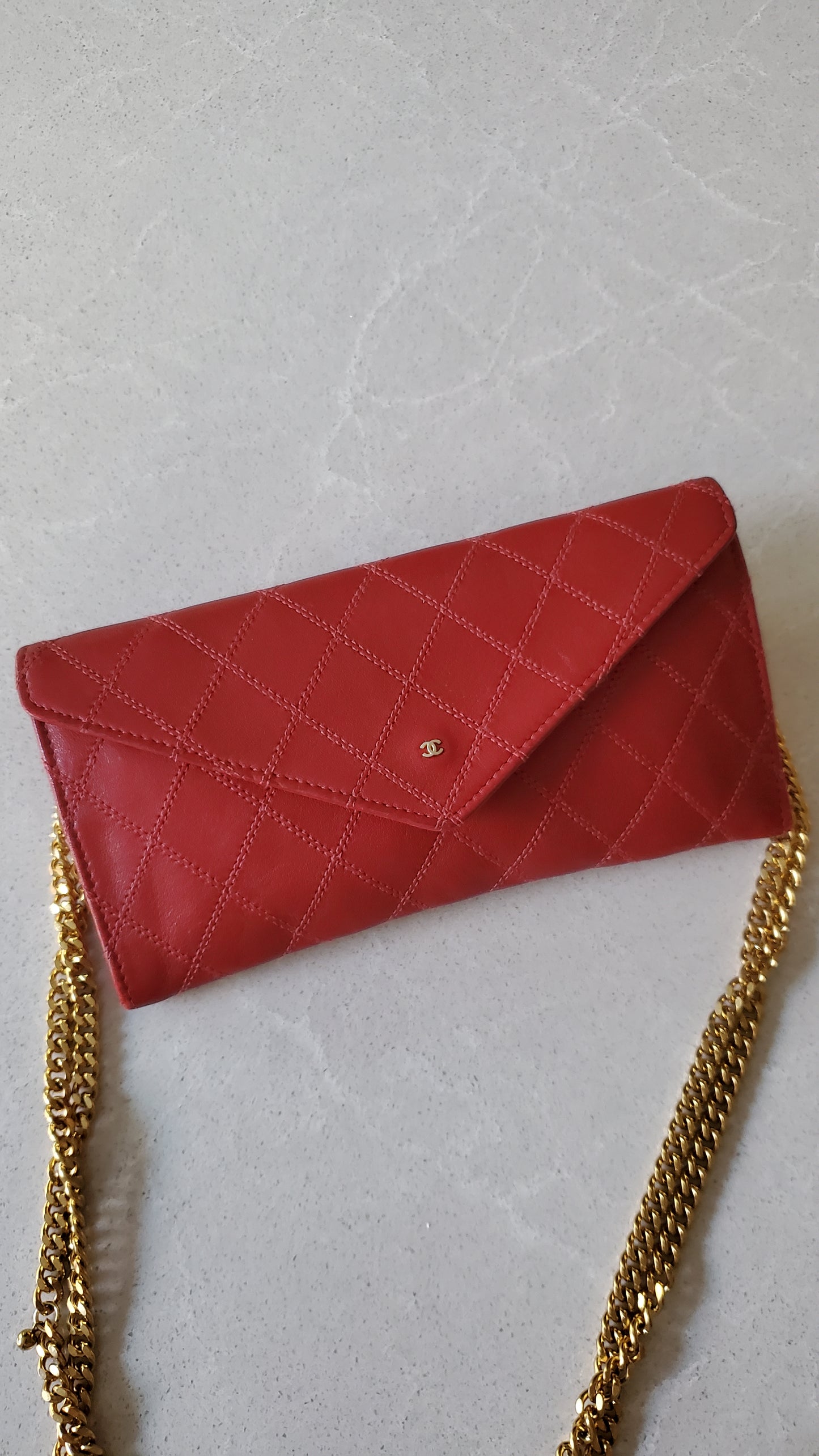 Authentic Vintage Chanel Upcycle Red Leather Wallet on Chain