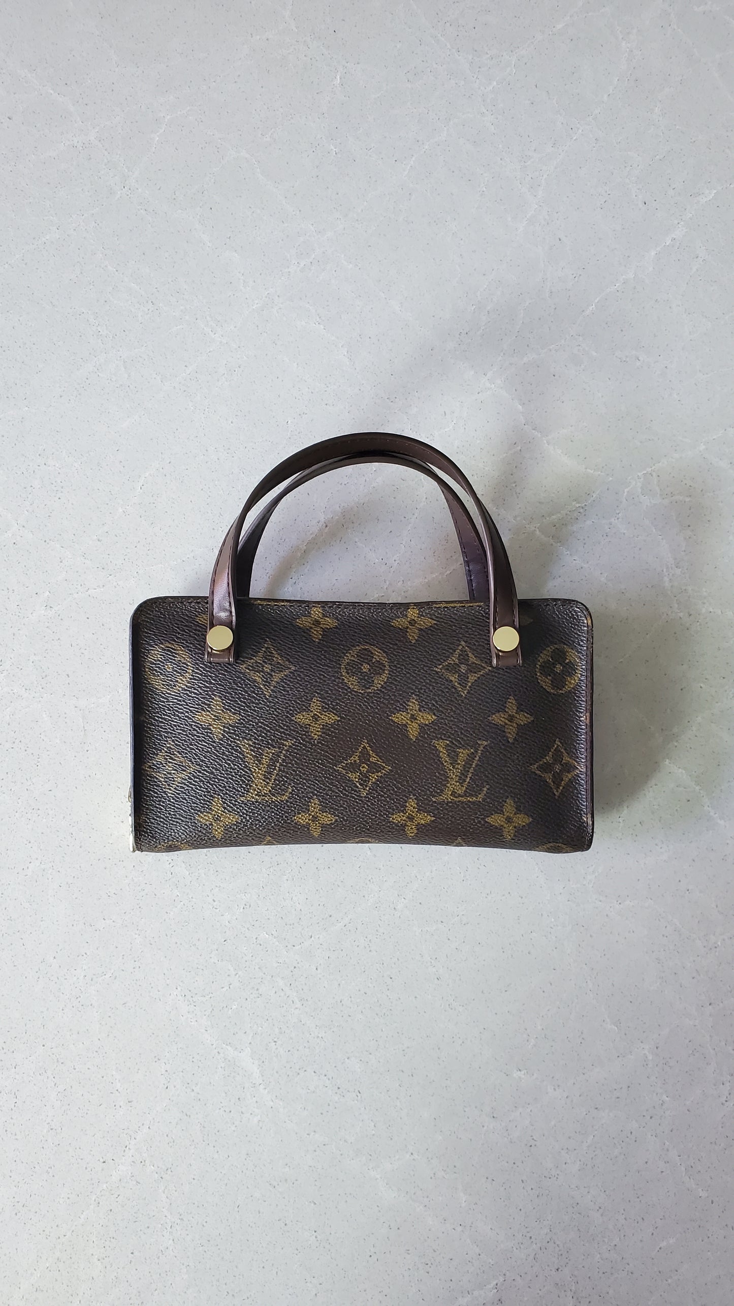 Authentic Vintage Louis Vuitton Upcycle Brown Monogram Zip Wallet with Two Handles